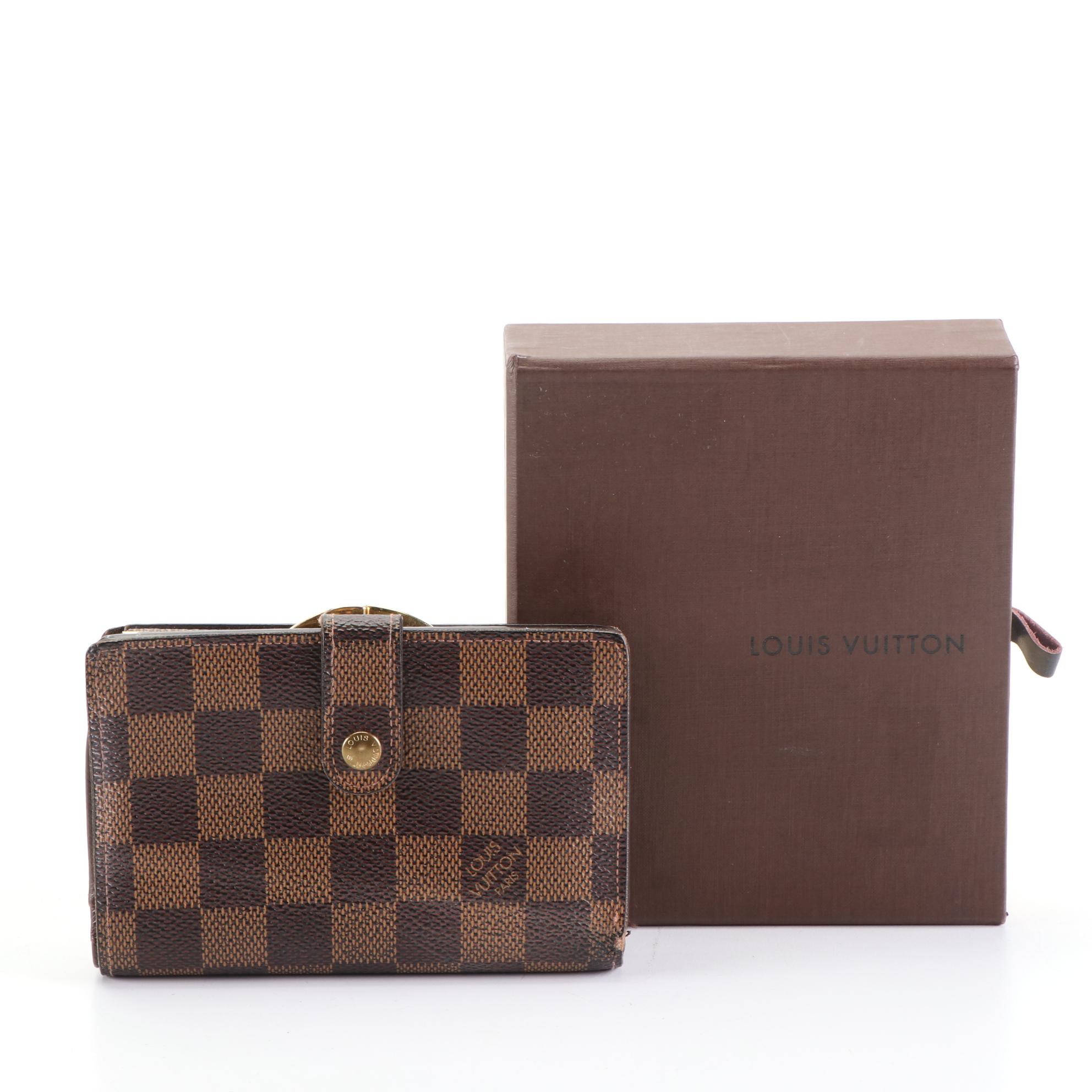 Louis Vuitton Damier Ebene Porte Viennois Kiss Lock Coin Purse Wallet with Box