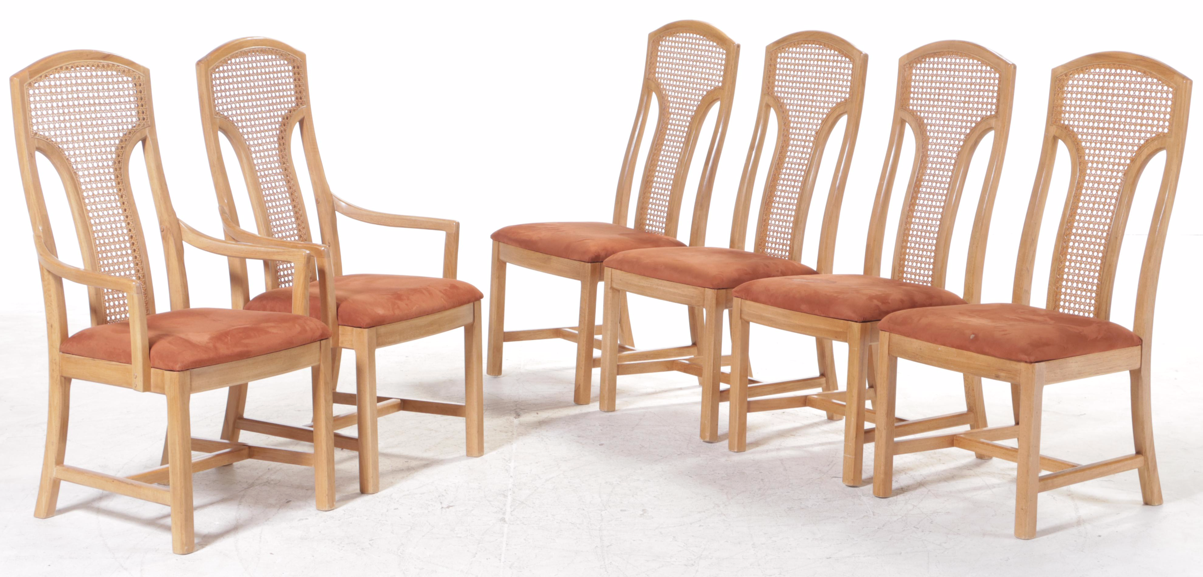 Seven-Piece Thomasville Oak and Caned Dining Set, Late 20th Century