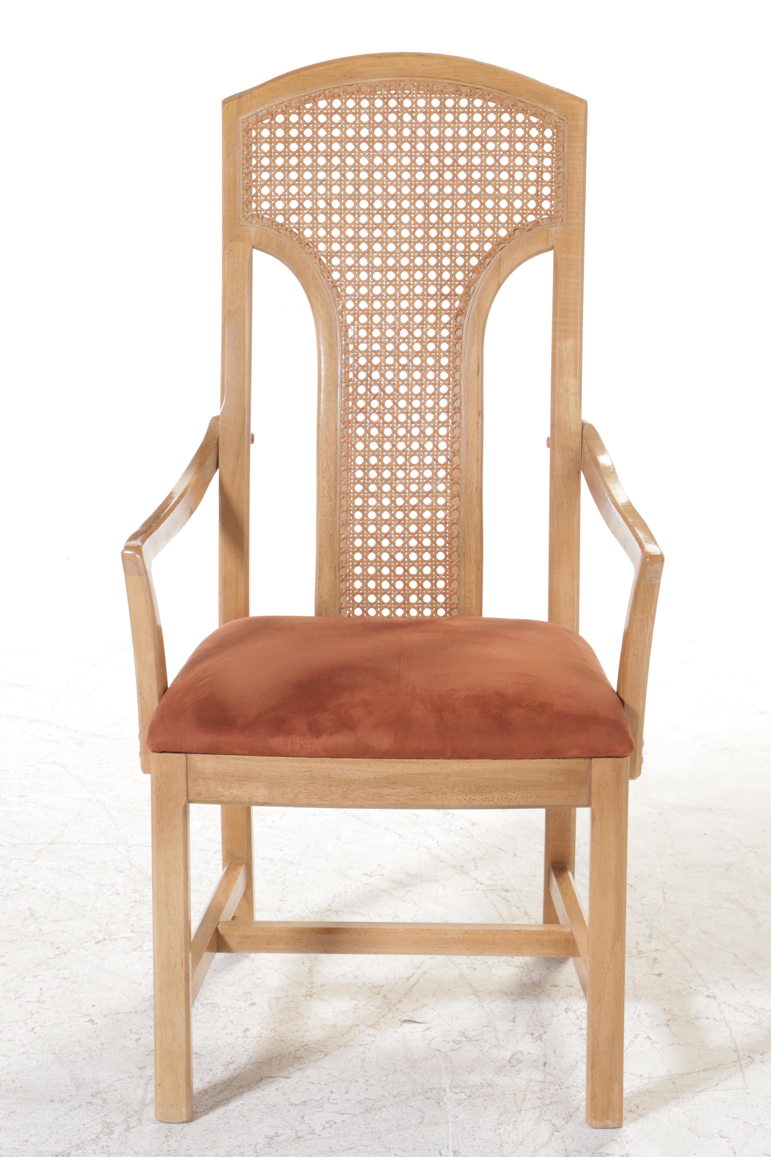 Seven-Piece Thomasville Oak and Caned Dining Set, Late 20th Century