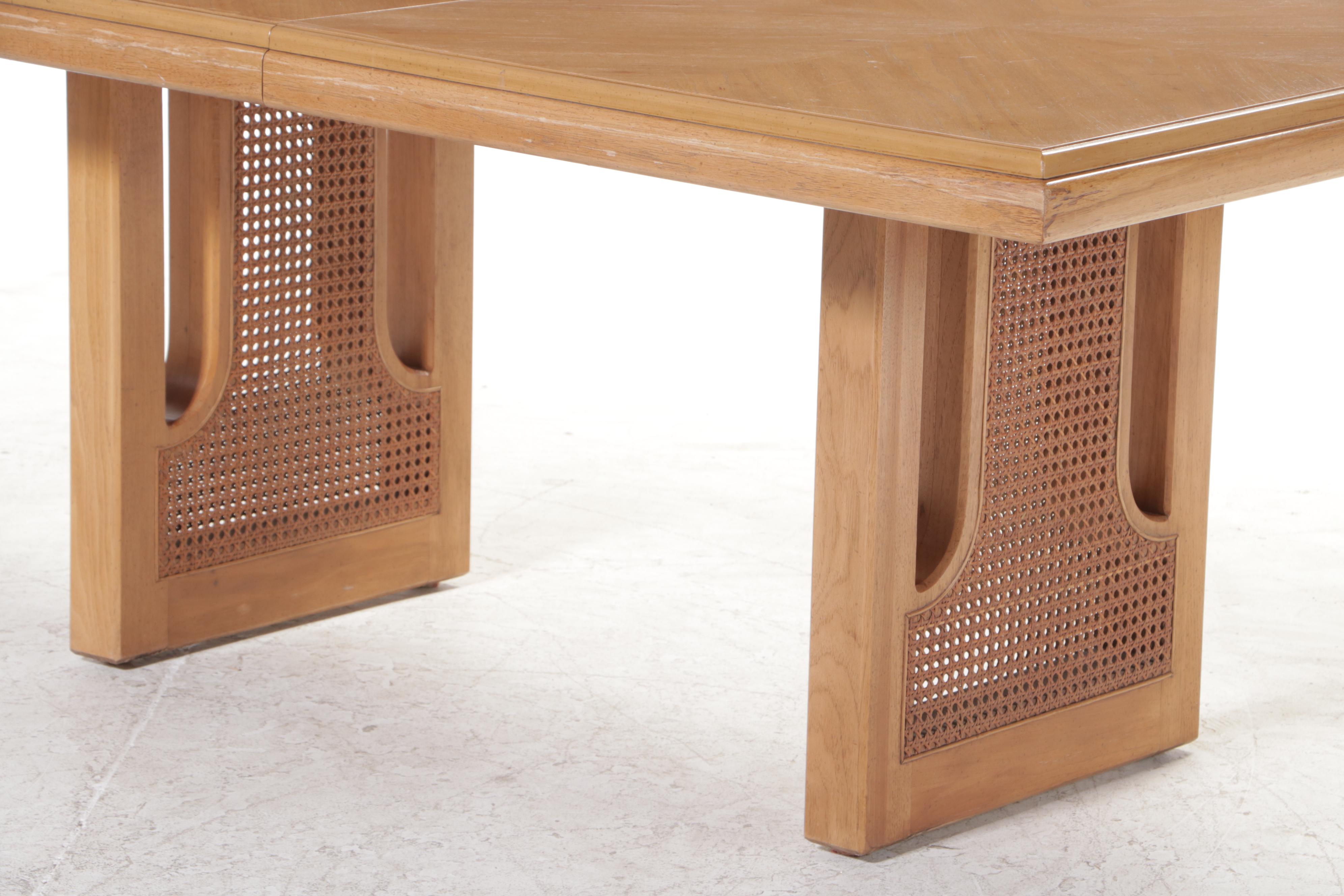 Seven-Piece Thomasville Oak and Caned Dining Set, Late 20th Century