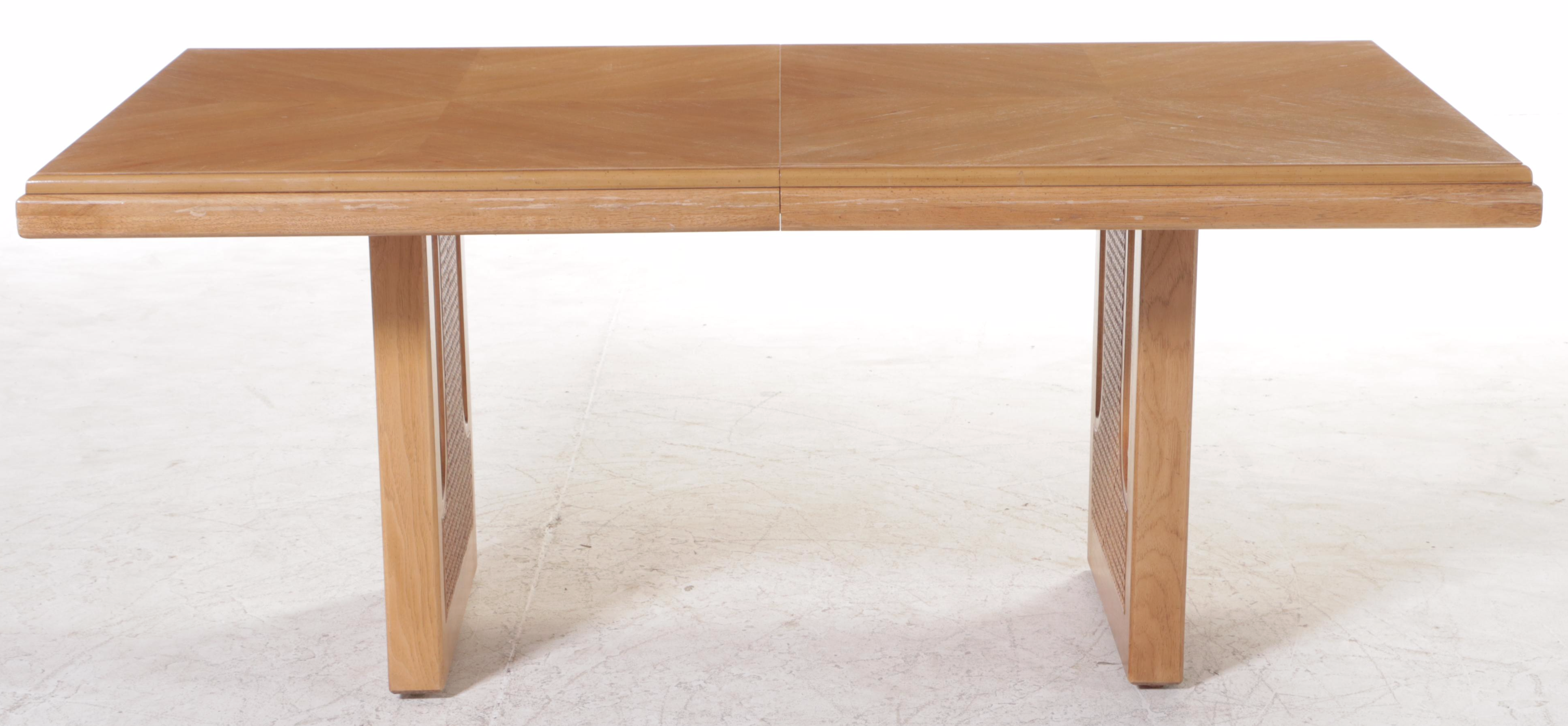 Seven-Piece Thomasville Oak and Caned Dining Set, Late 20th Century