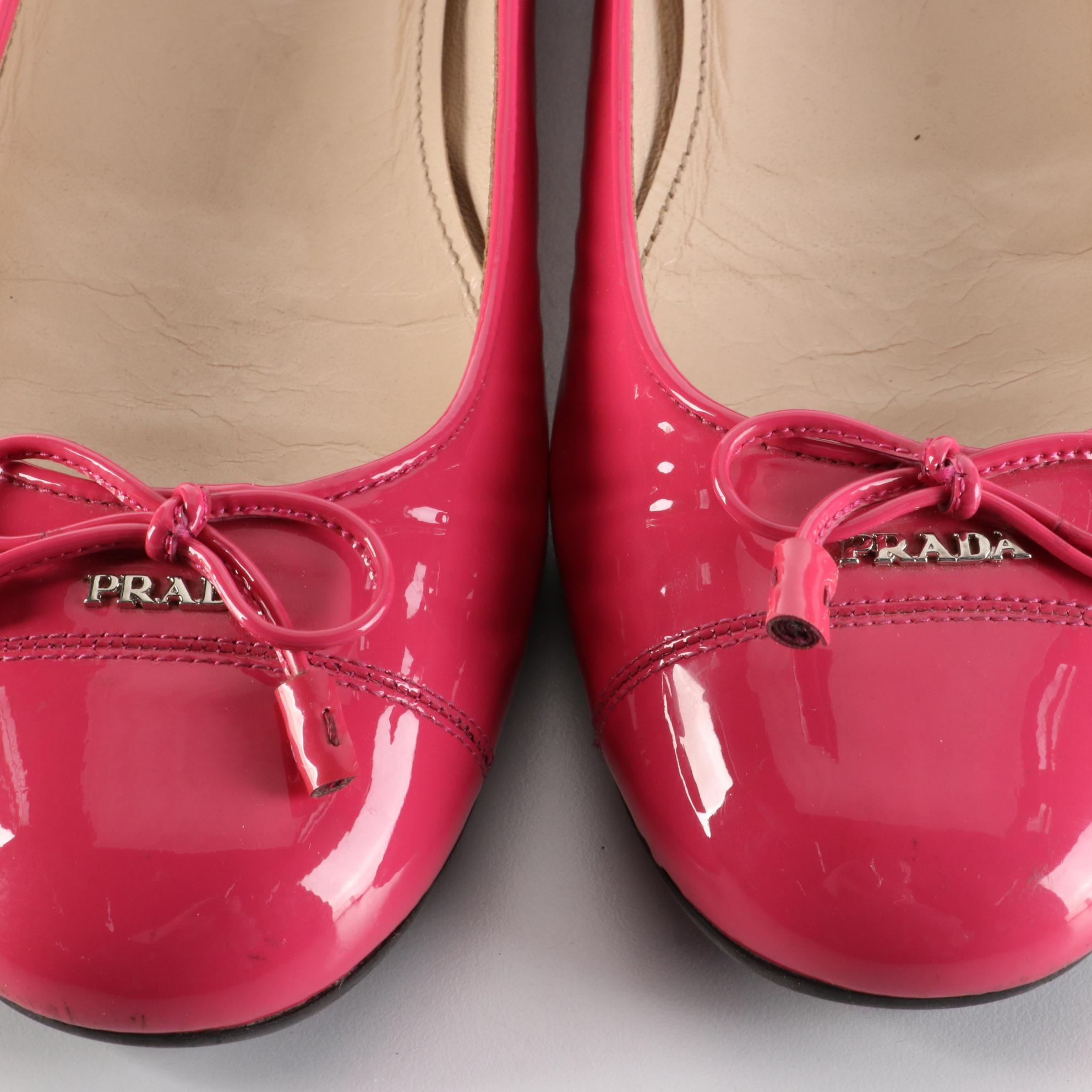 Prada Flats in Pink Patent Leather with Bow