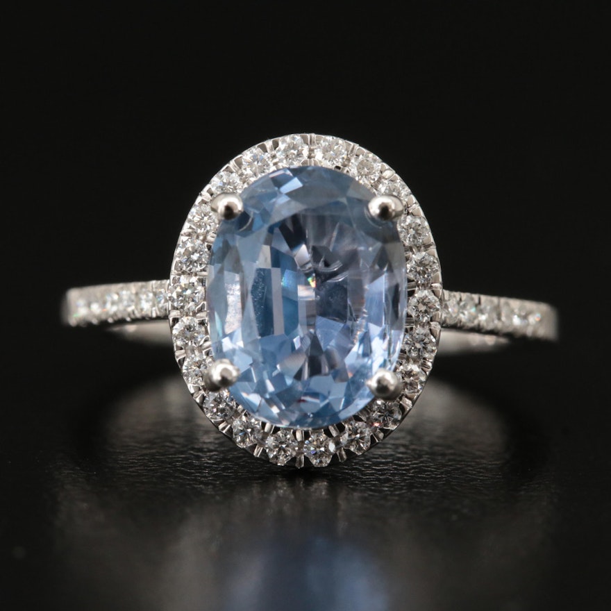 18K 3.45 CT Sapphire and Diamond Halo Ring