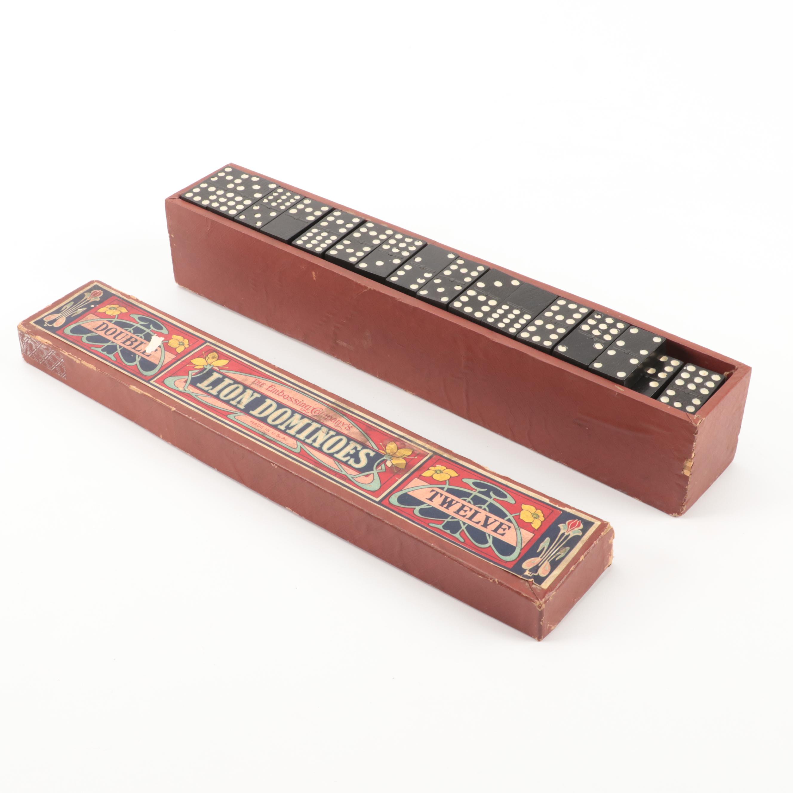 Embossing Company Double Twelve Lion Dominoes Set, Mid-20th Century