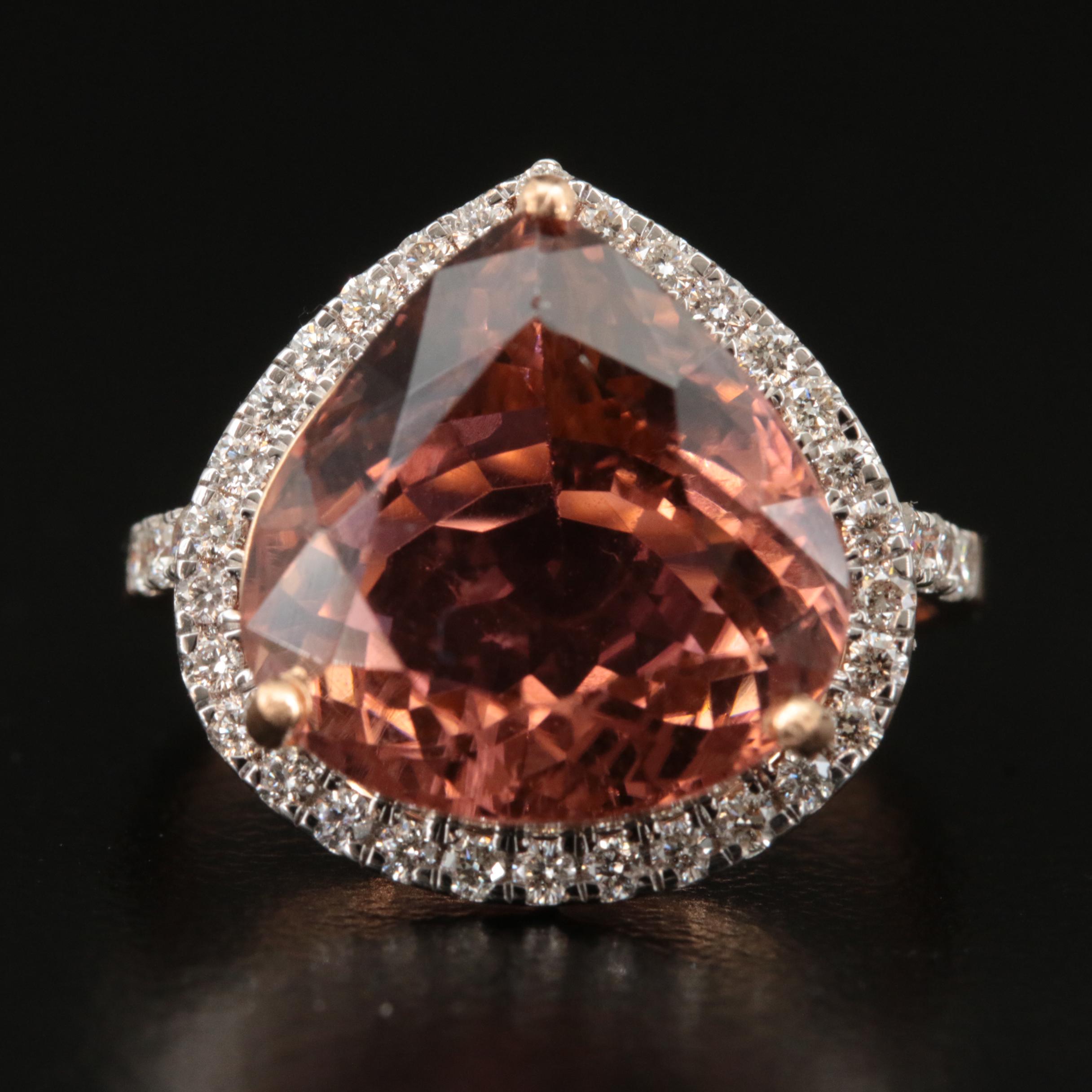 18K 8.22 CT Tourmaline and Diamond Halo Ring