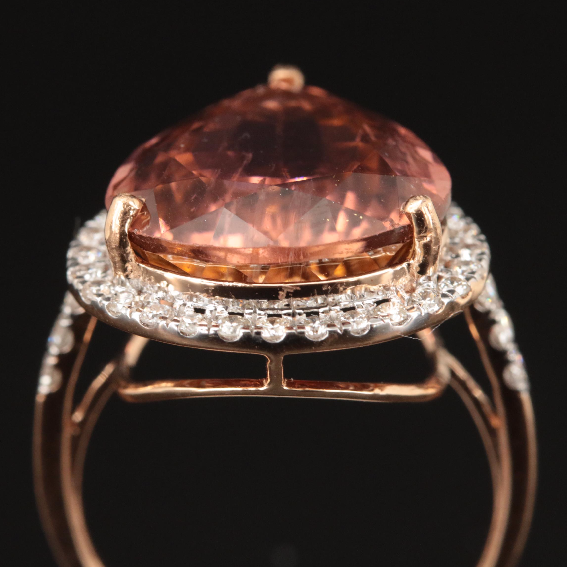 18K 8.22 CT Tourmaline and Diamond Halo Ring