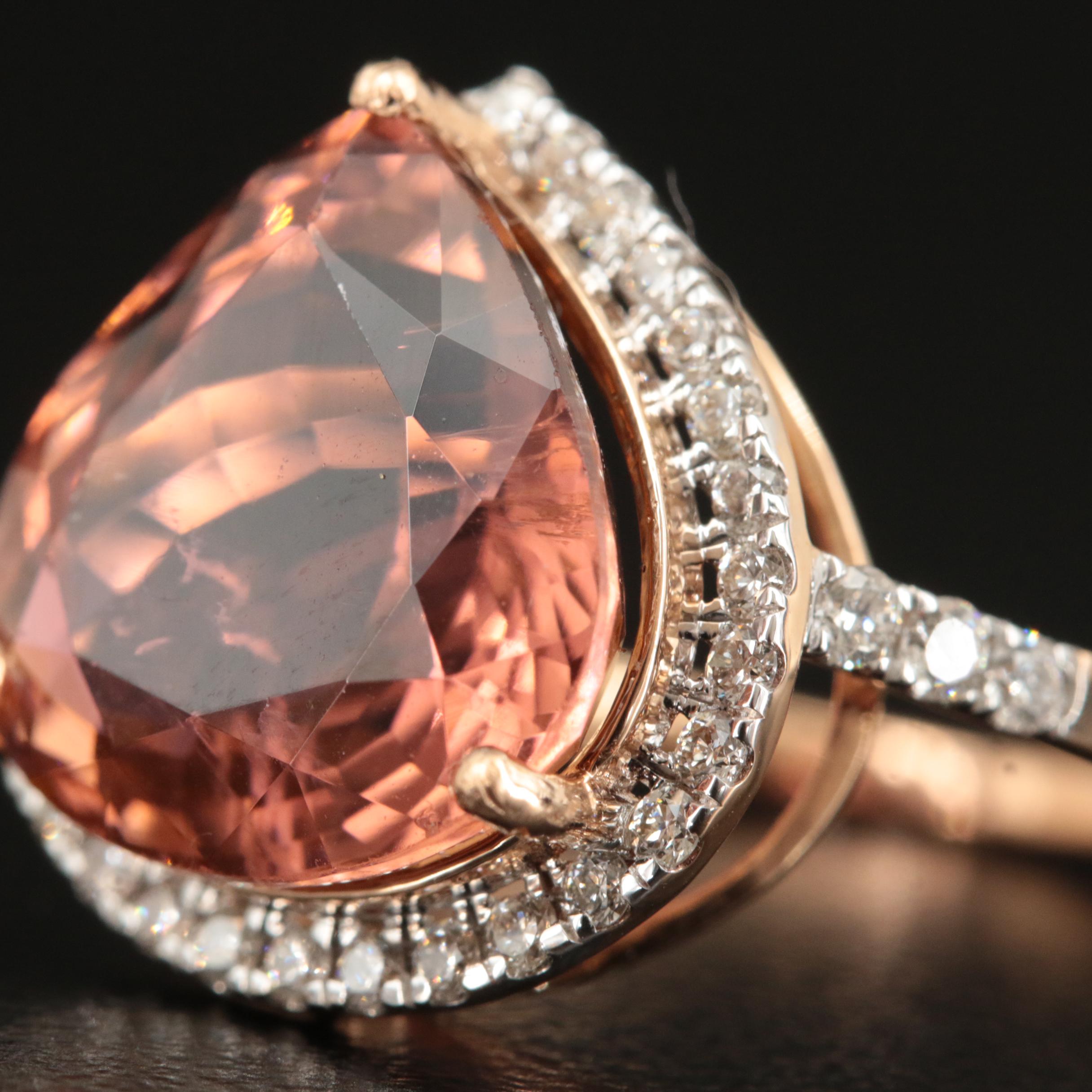 18K 8.22 CT Tourmaline and Diamond Halo Ring