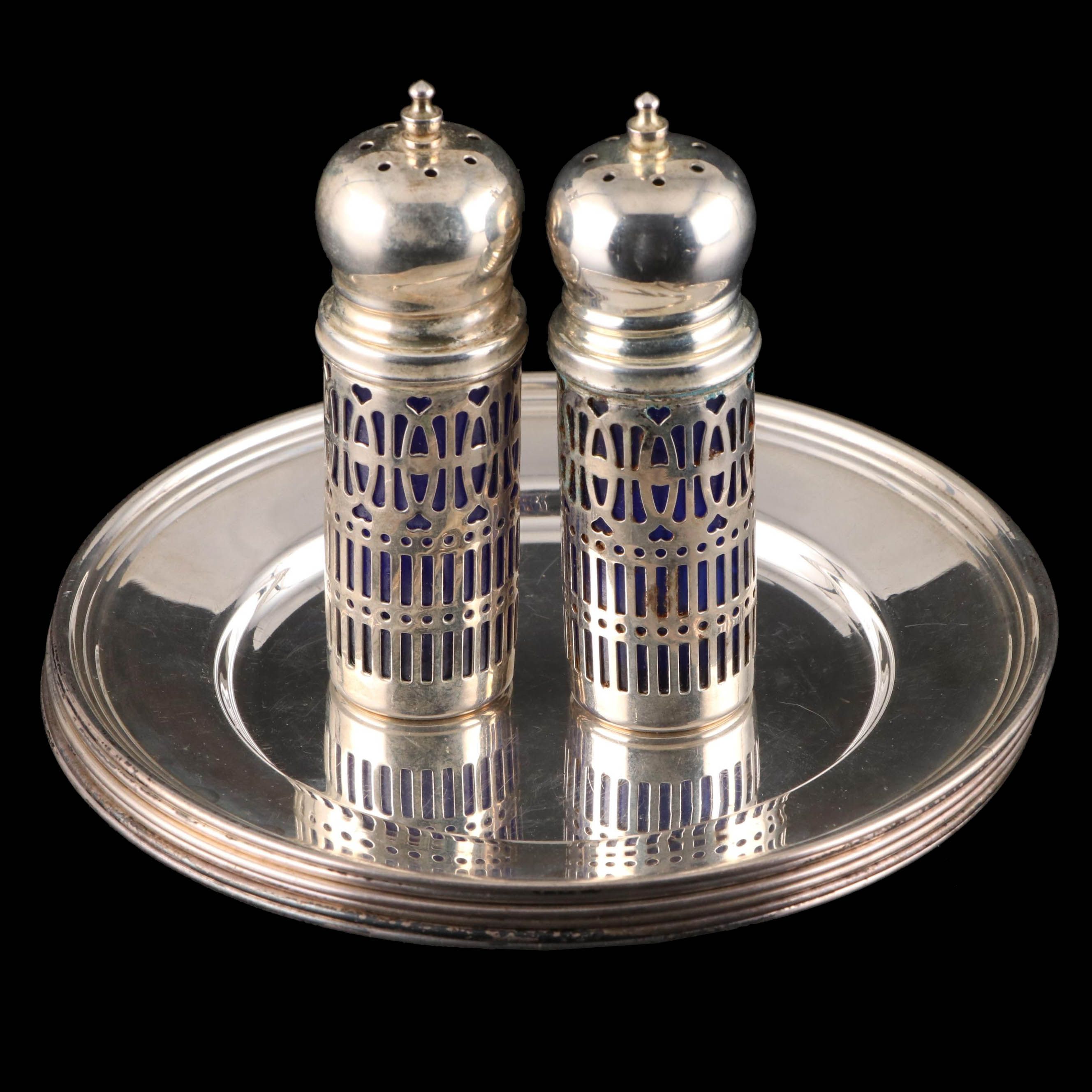 Sterling Appetizer Plates and Godinger Silver Art Co. Silver Plate Shakers