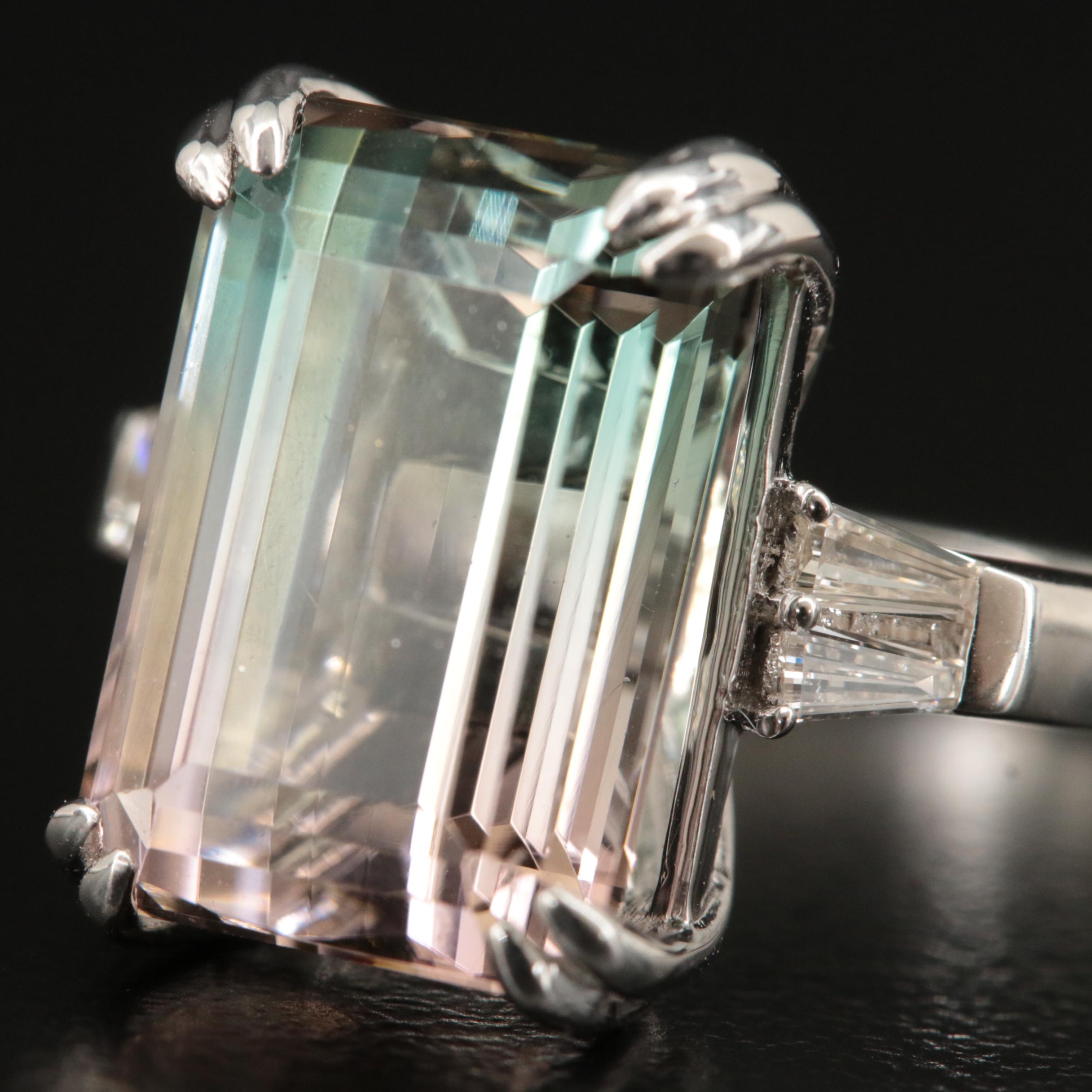 18K 6.96 CT Bi-Color Tourmaline and Diamond Ring