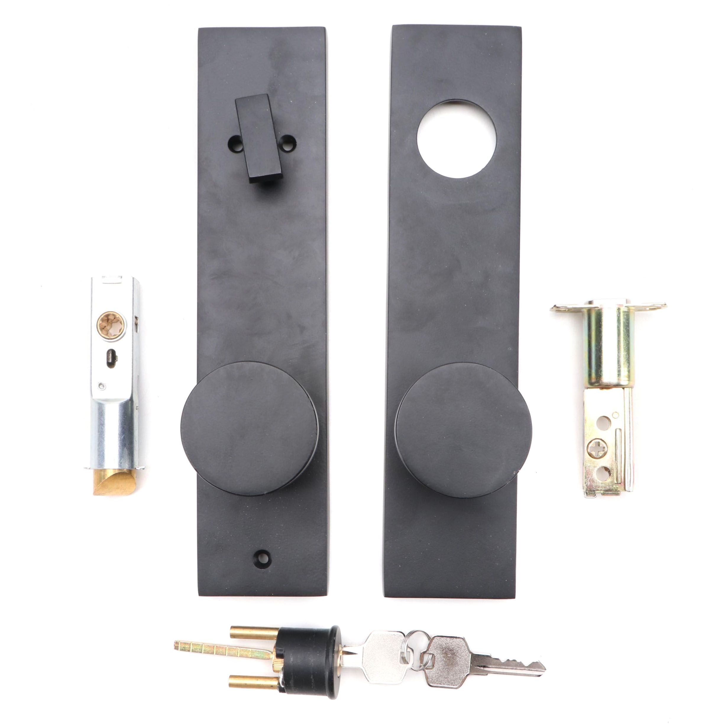 Satin Black Finish Solid Brass Round Knob Entrance Door Set