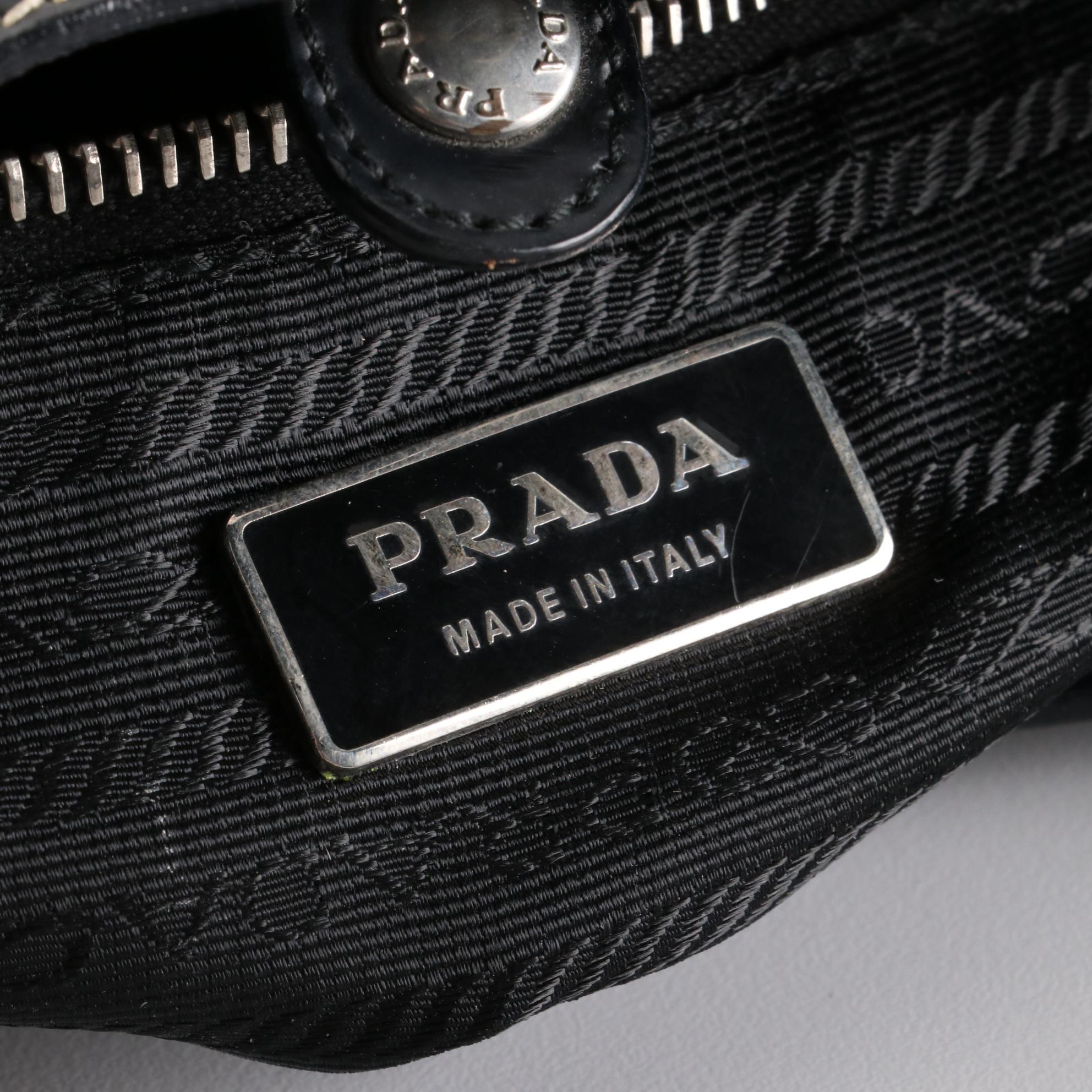 Prada Tote Bag in Black with Off-White Piping and Contrast Stitching