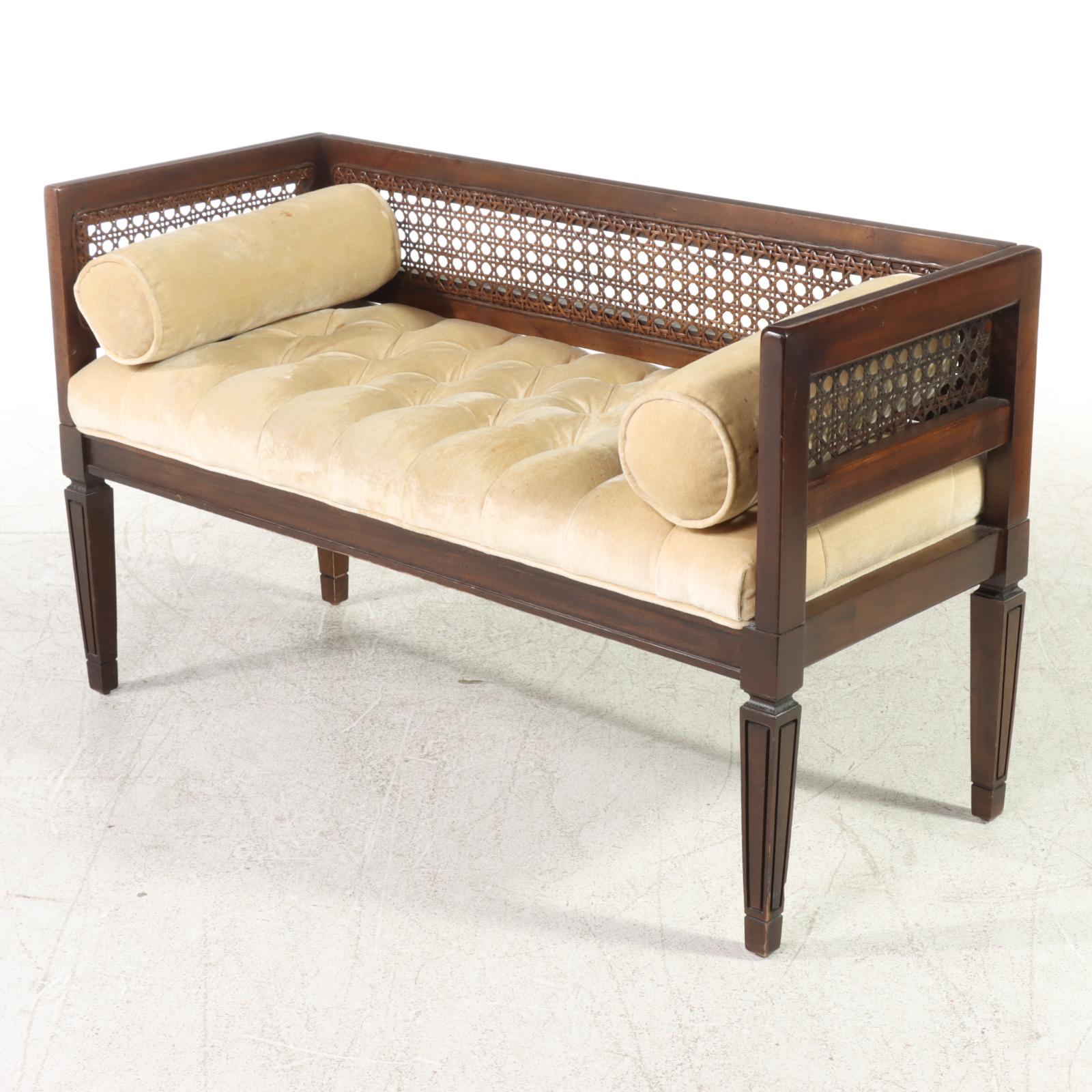 Regency Manor French Provincial Style Cherrywood, Caned, and Button-Tufted Bench