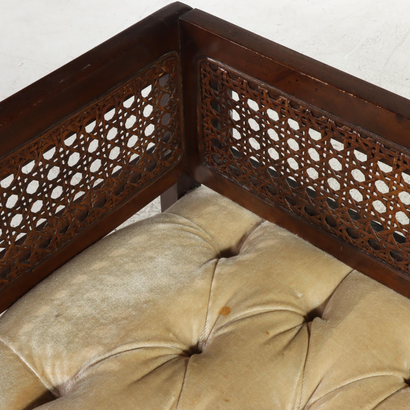 Regency Manor French Provincial Style Cherrywood, Caned, and Button-Tufted Bench