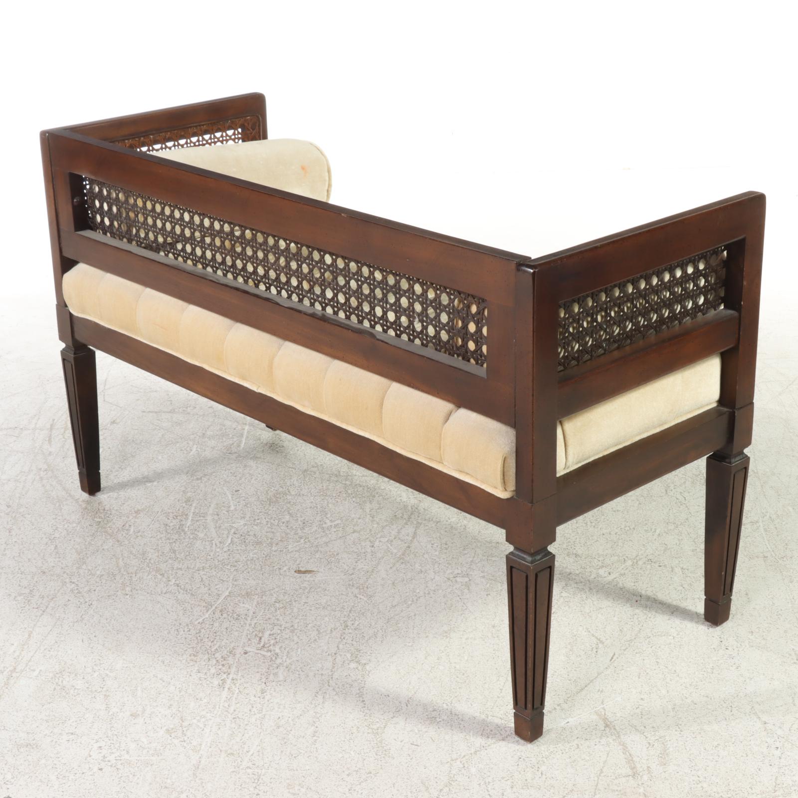 Regency Manor French Provincial Style Cherrywood, Caned, and Button-Tufted Bench