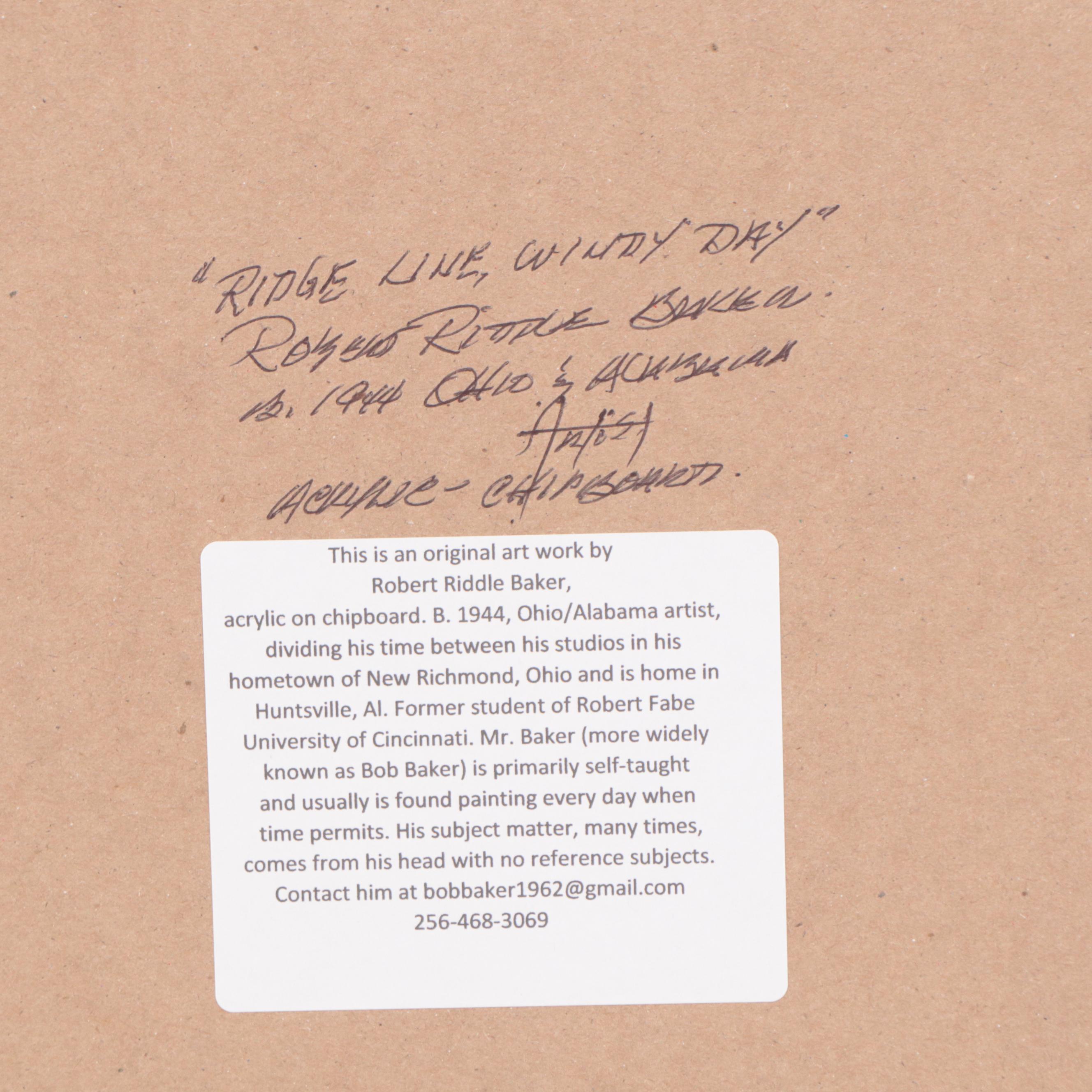 Robert Riddle-Baker Acrylic Painting of Landscape "Ridge Line, Windy Day," 2023