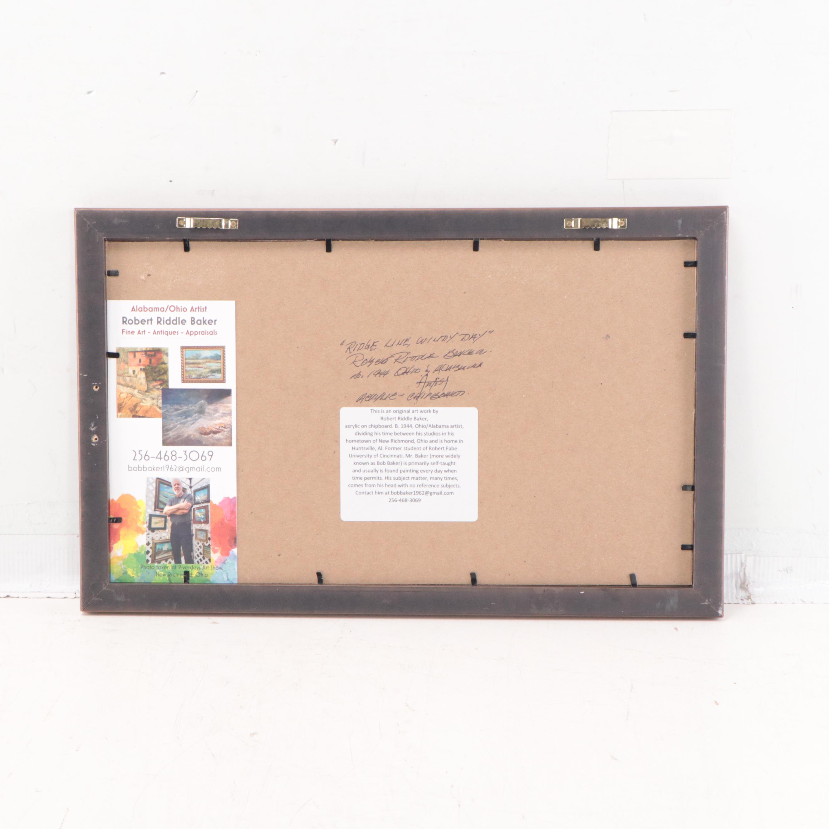 Robert Riddle-Baker Acrylic Painting of Landscape "Ridge Line, Windy Day," 2023