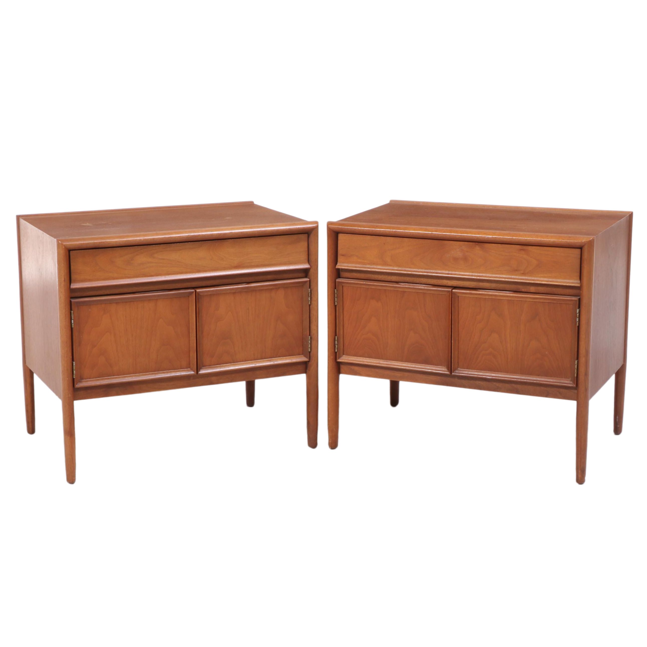Pair of Drexel "Parallel" Mid Century Modern Walnut Nightstands