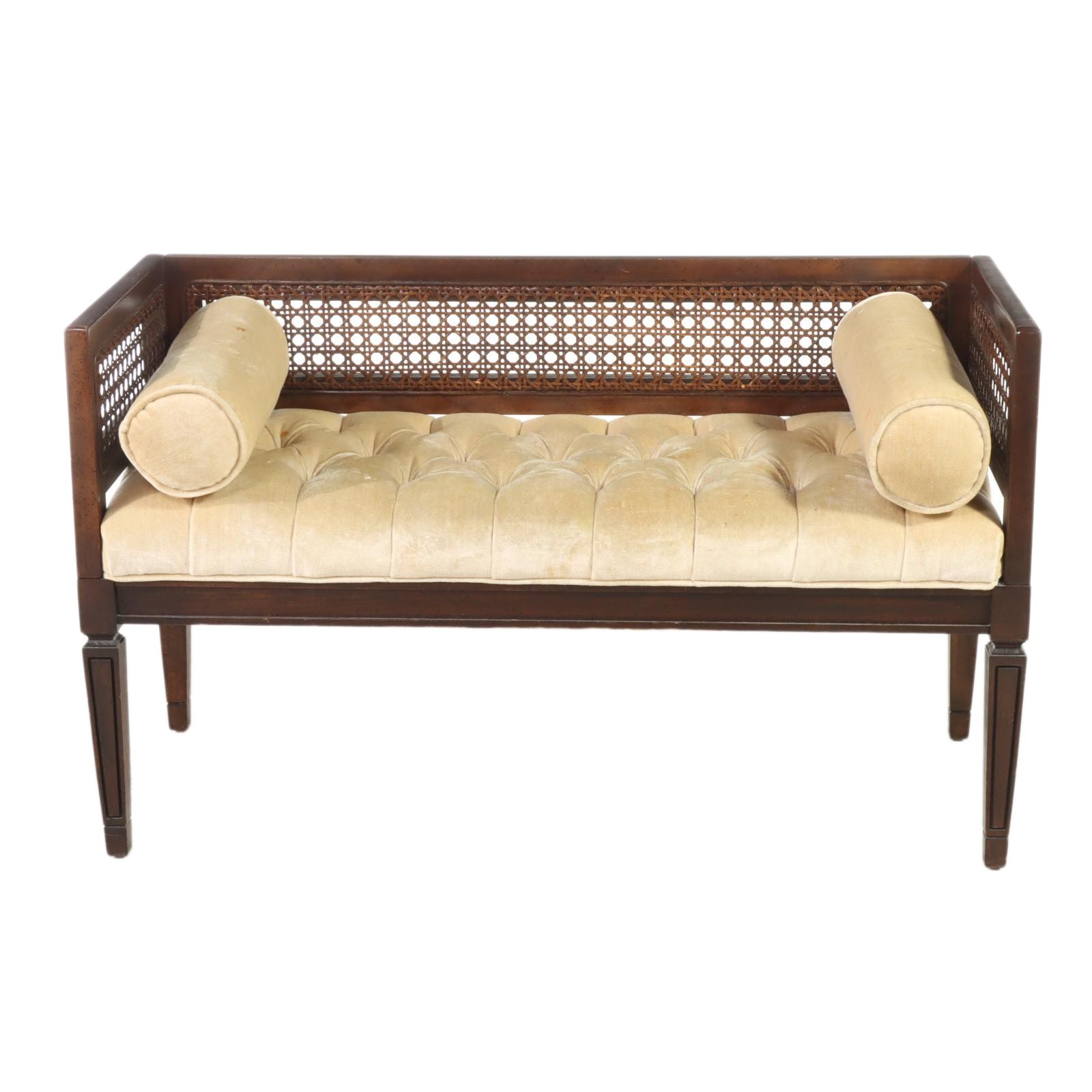 Regency Manor French Provincial Style Cherrywood, Caned, and Button-Tufted Bench