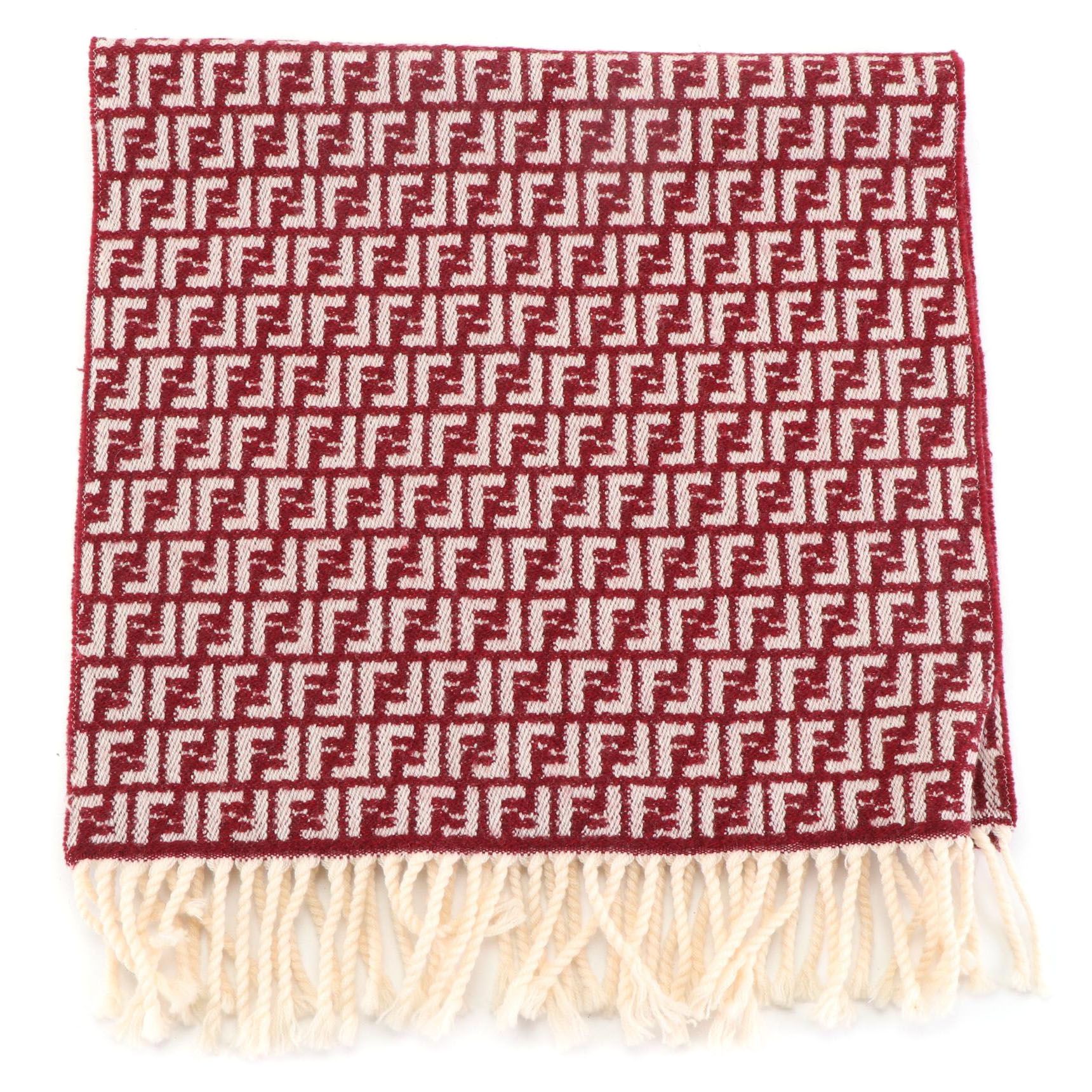 Fendi Zucca Wool Fringe Scarf