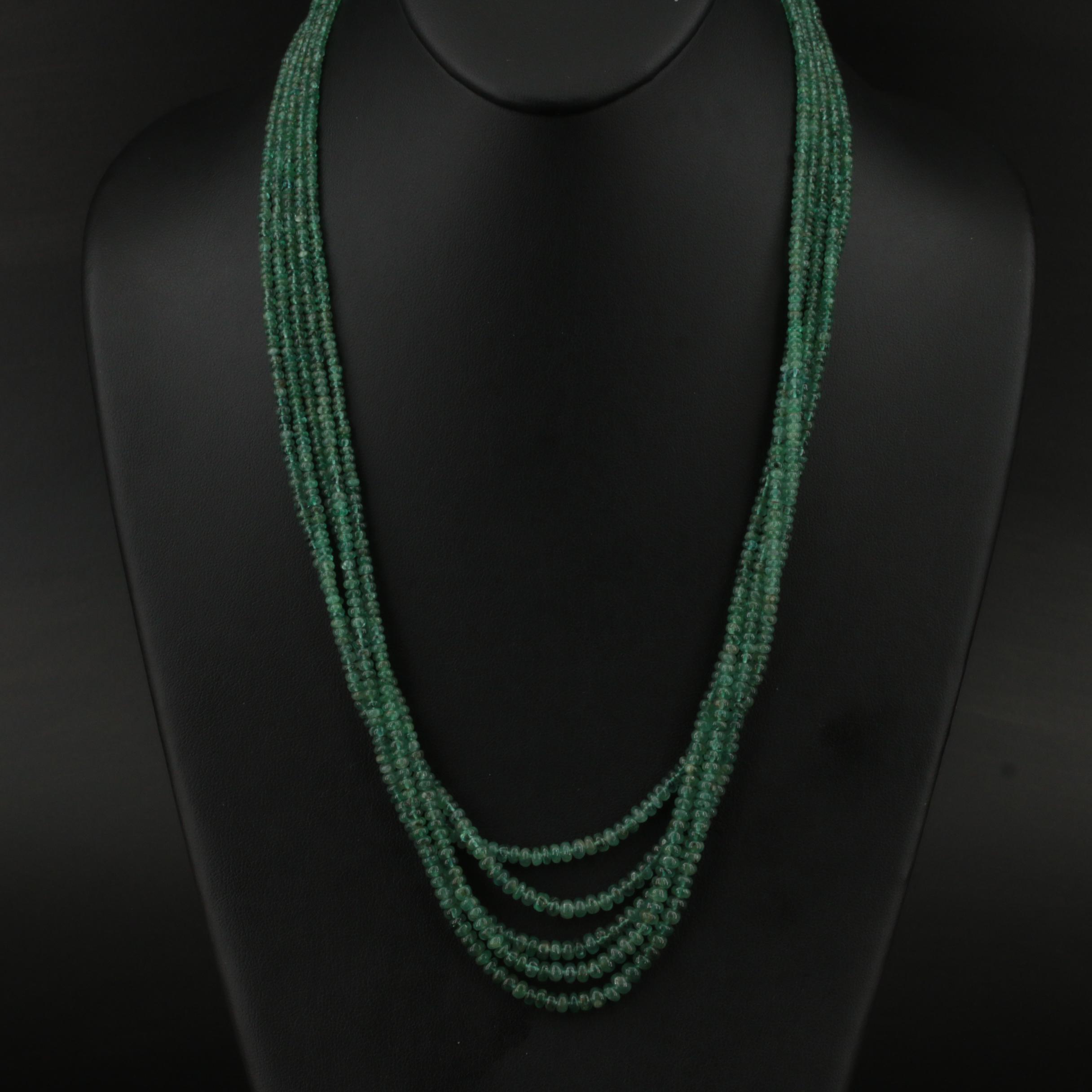 224.00 CTW Graduated Emerald Multi-Strand Necklace