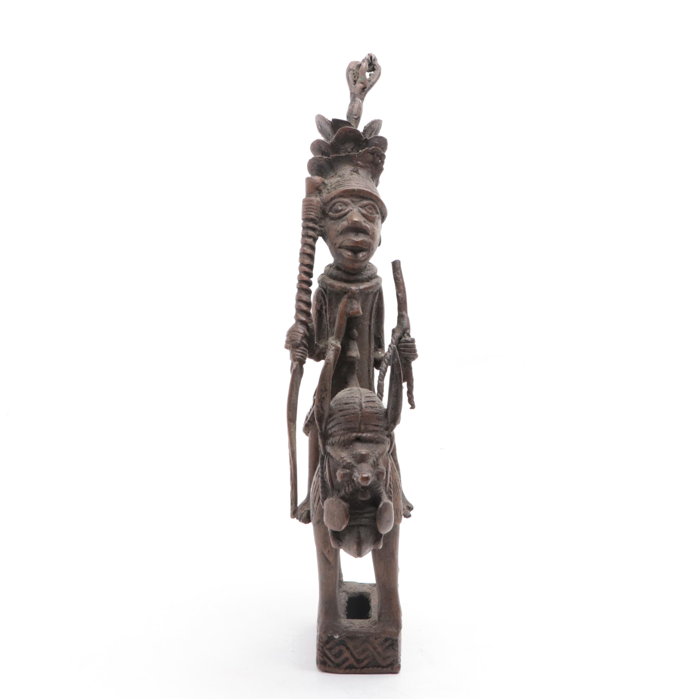 African Benin Bronze Figure of Horse and Rider