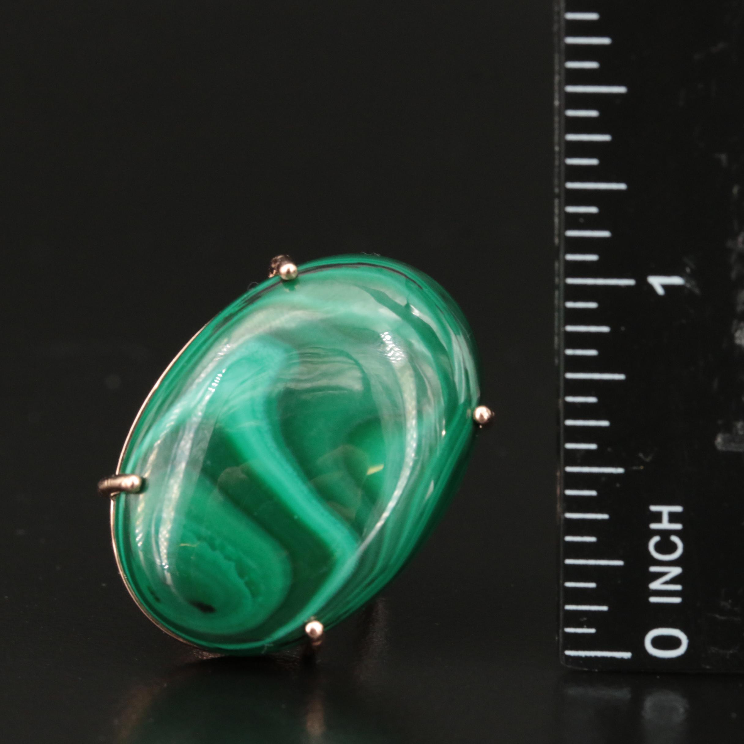 14K Rose Gold 58.50 CT Malachite and Diamond Ring