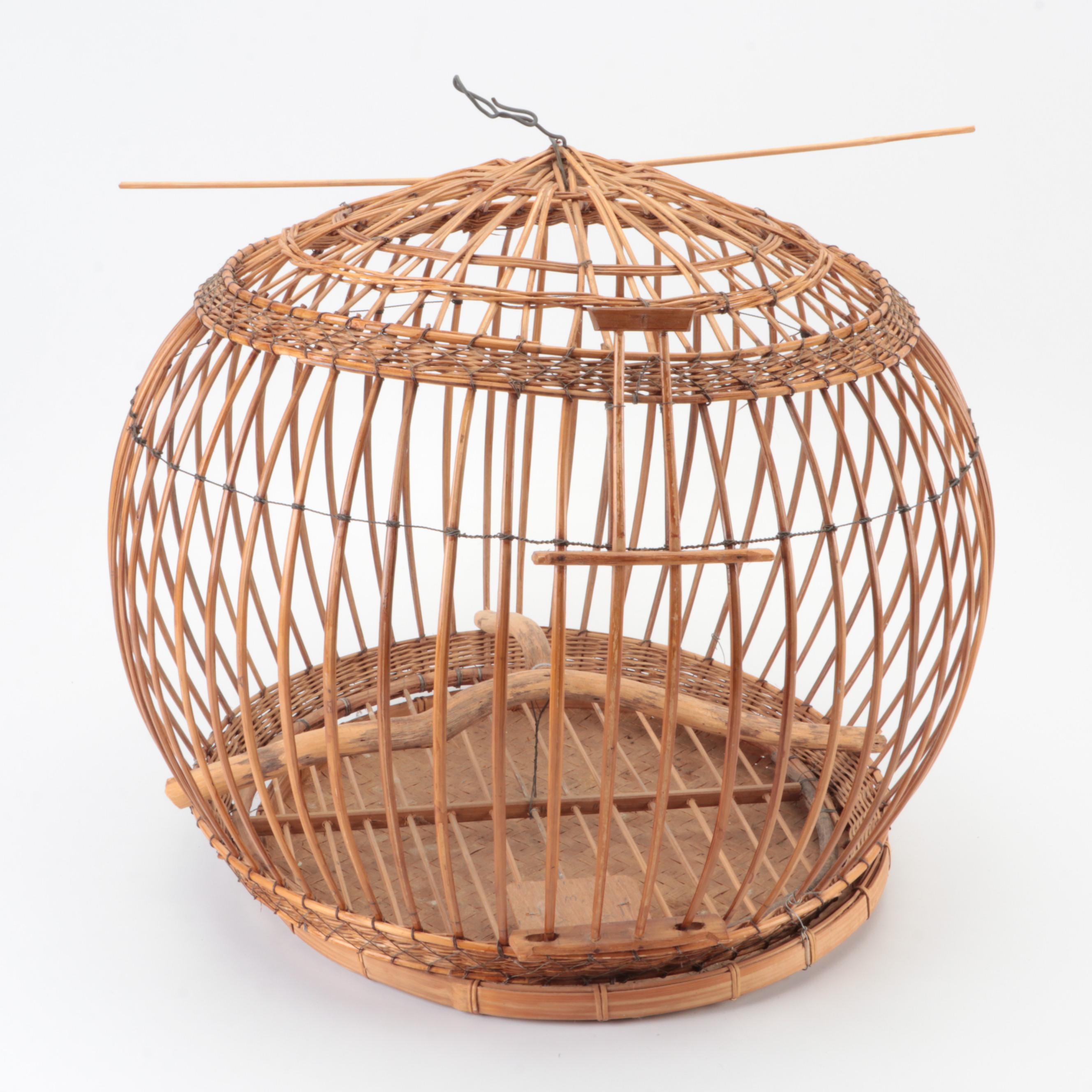 Bamboo Round Bird Cage With Wire Bird Cage