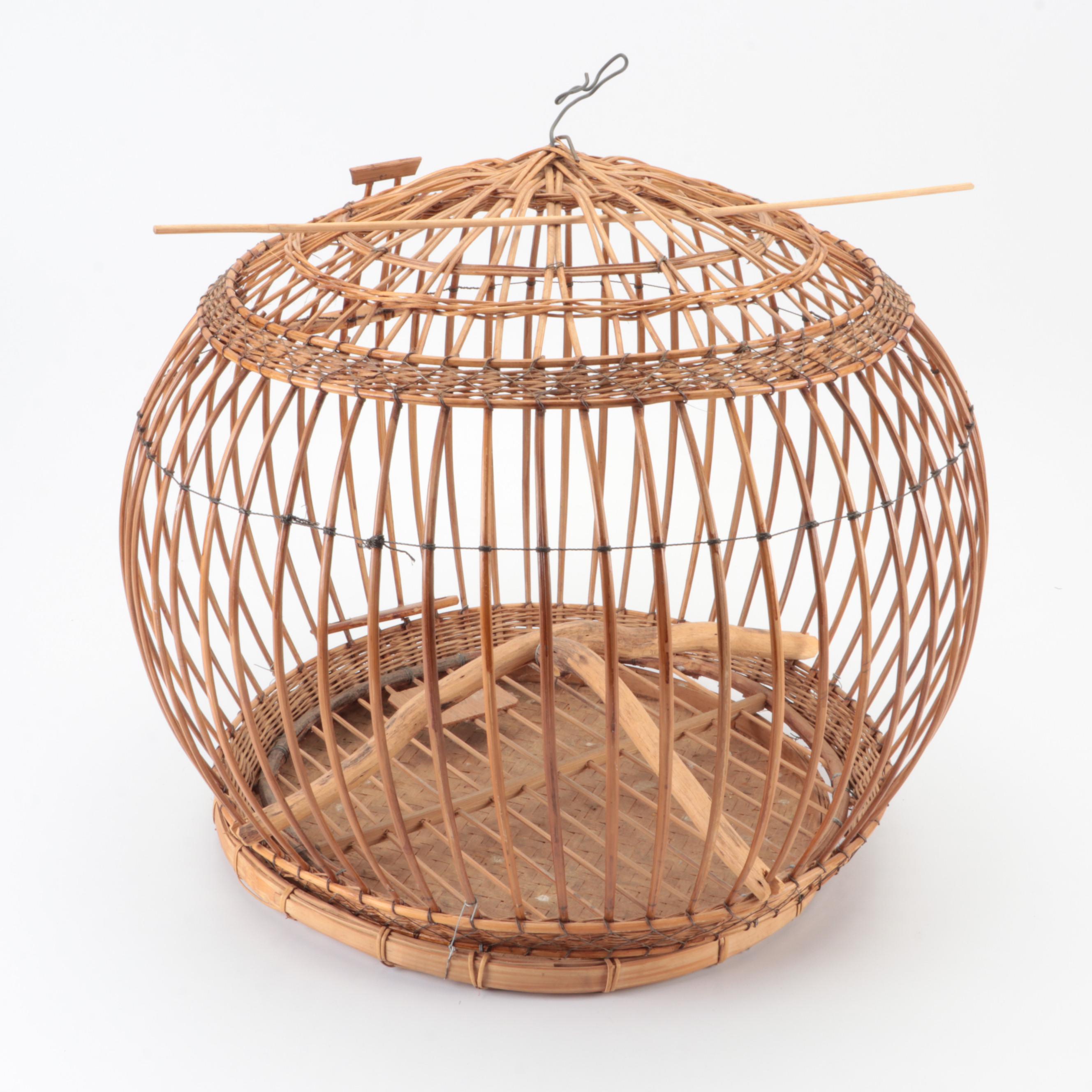Bamboo Round Bird Cage With Wire Bird Cage