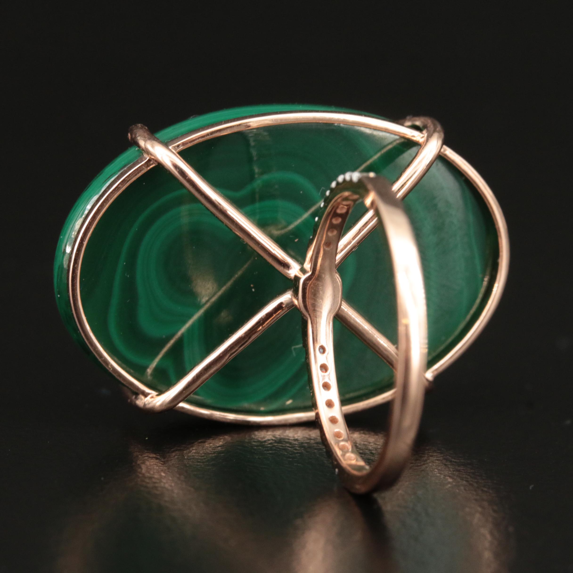 14K Rose Gold 58.50 CT Malachite and Diamond Ring