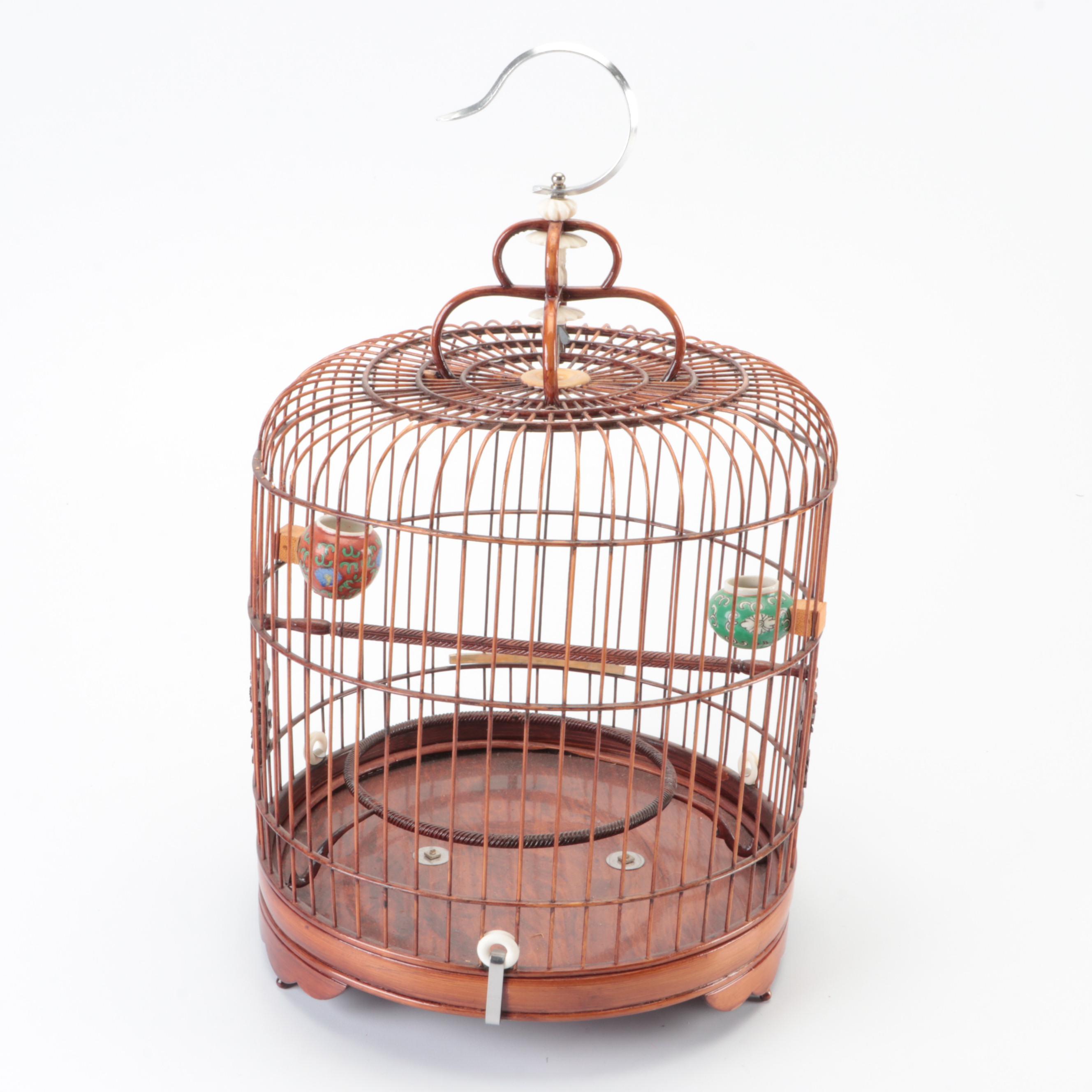 Bamboo Round Bird Cage With Wire Bird Cage