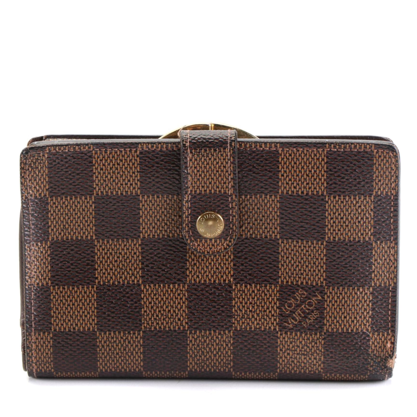 Louis Vuitton Damier Ebene Porte Viennois Kiss Lock Coin Purse Wallet with Box