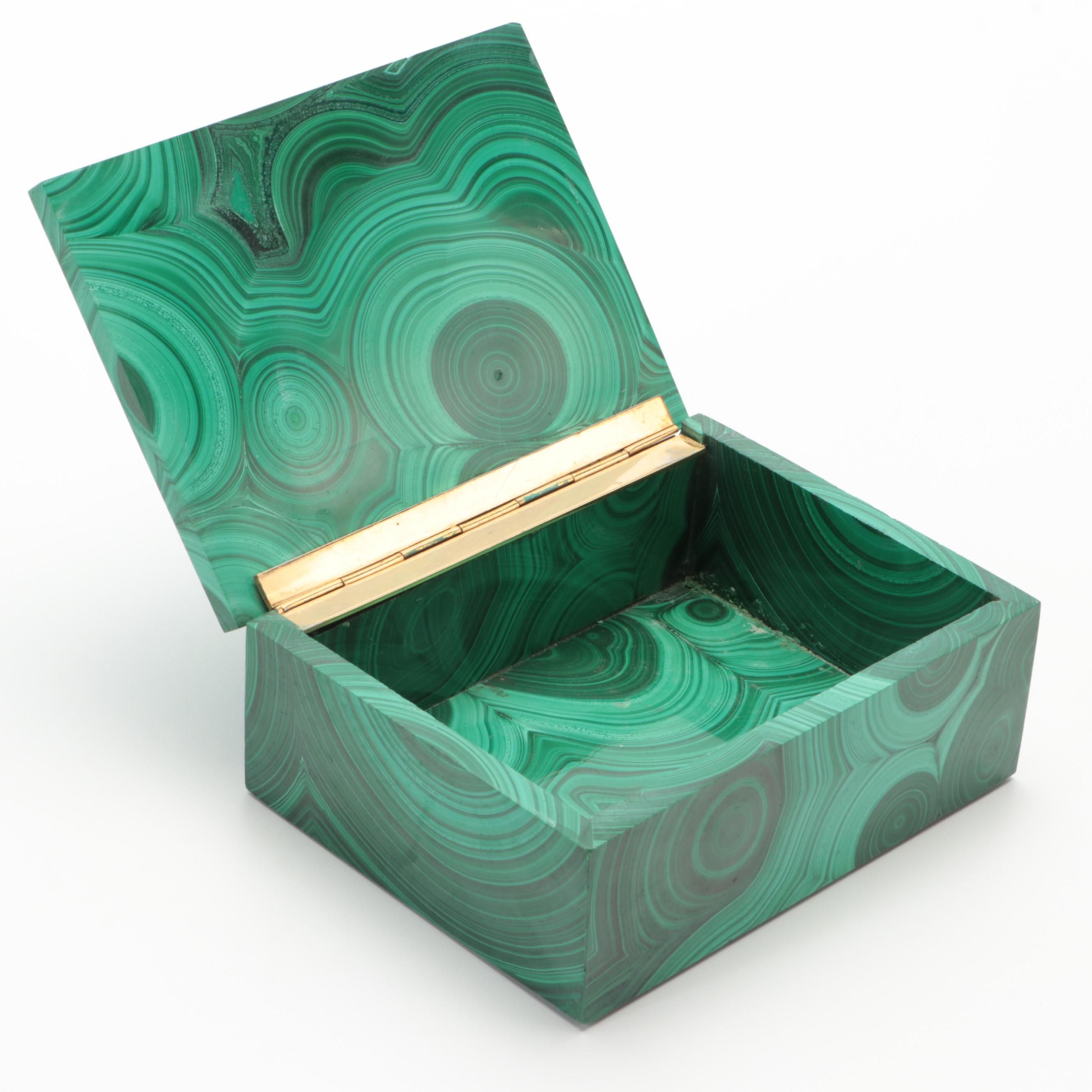 Handcrafted Malachite Hinged Trinket Box