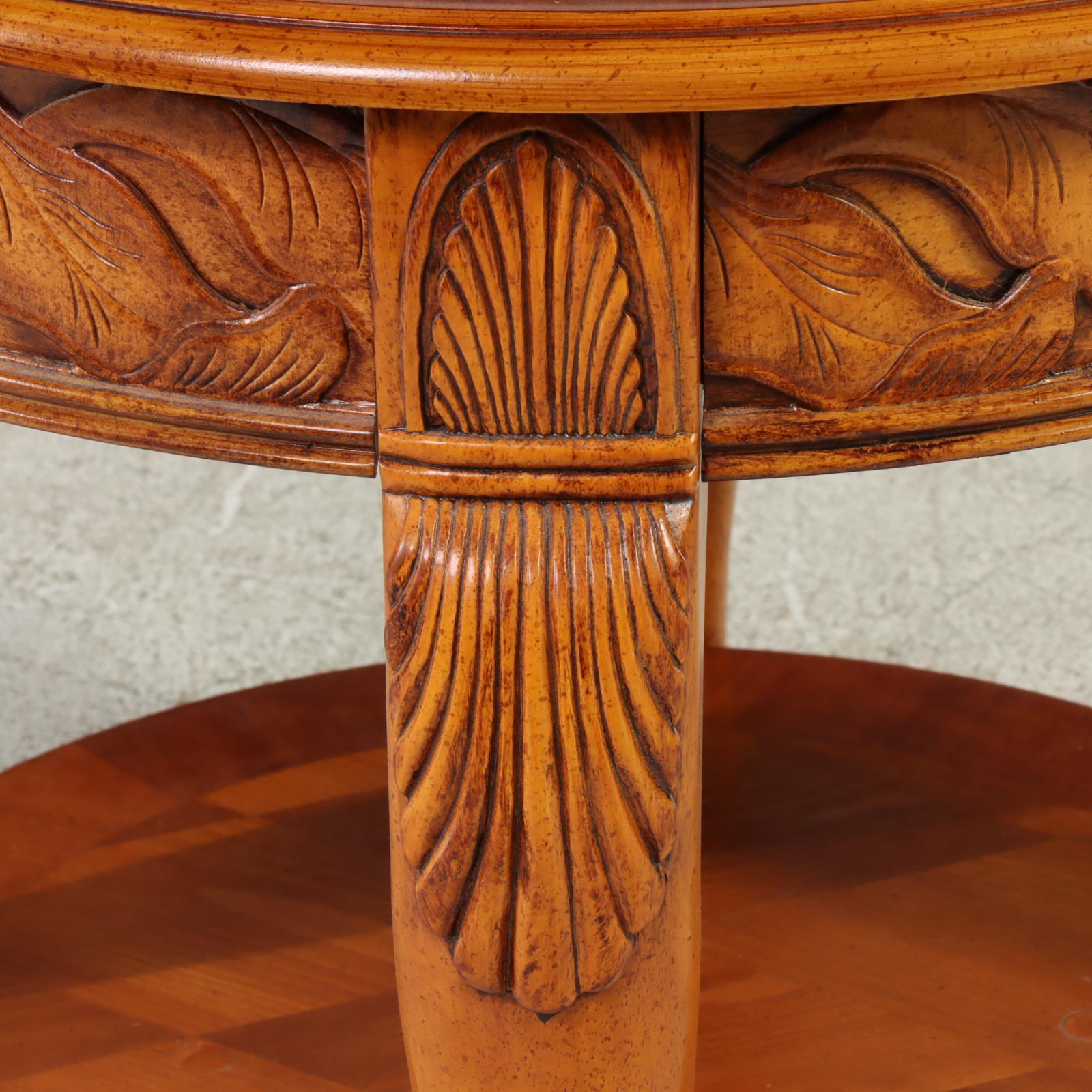 Queen Anne Style Parquetry and Glass Top Two-Tier Side Table