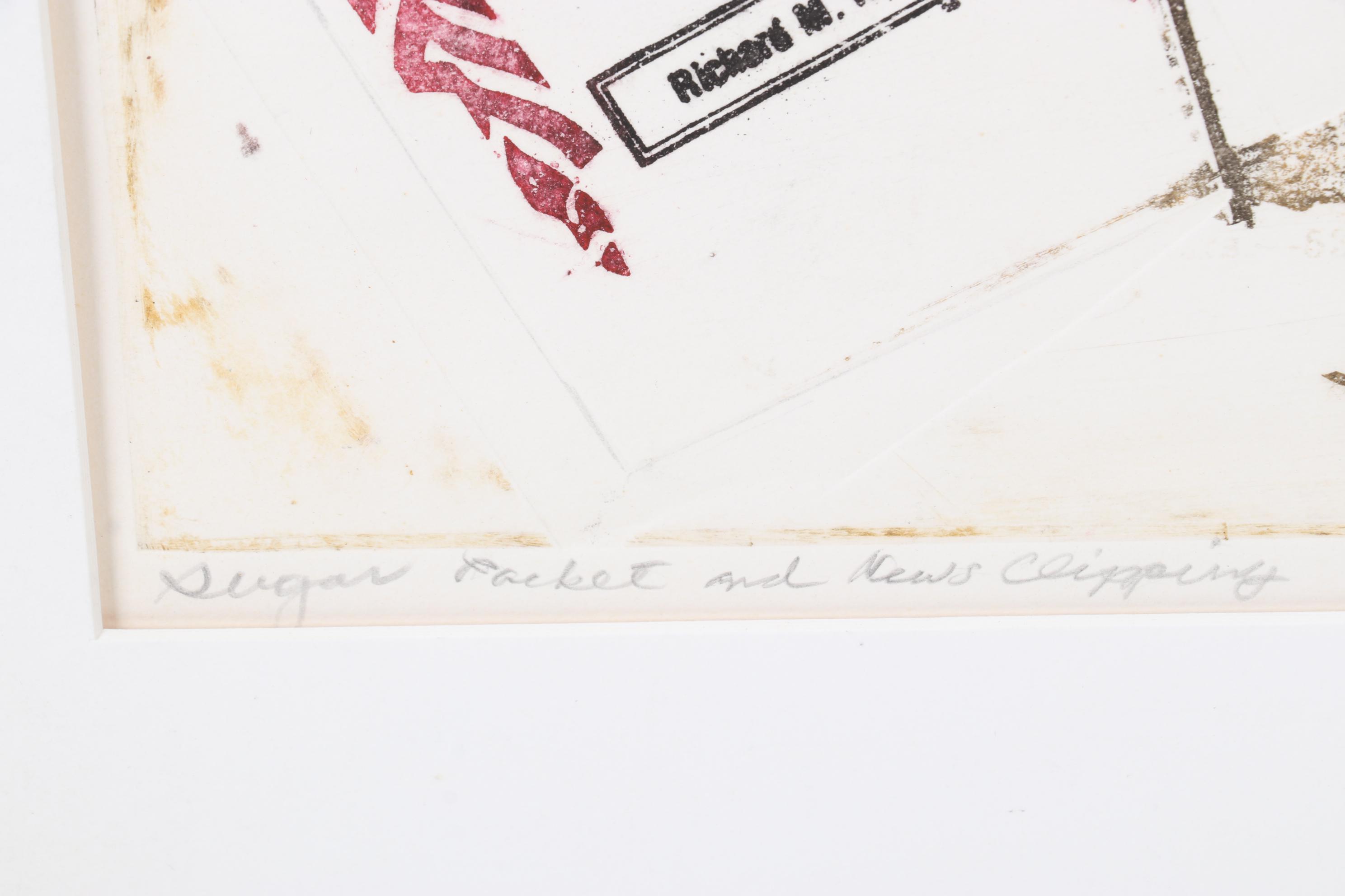 Sidney Chafetz Color Etching "Sugar Packet and News Clipping," 1977