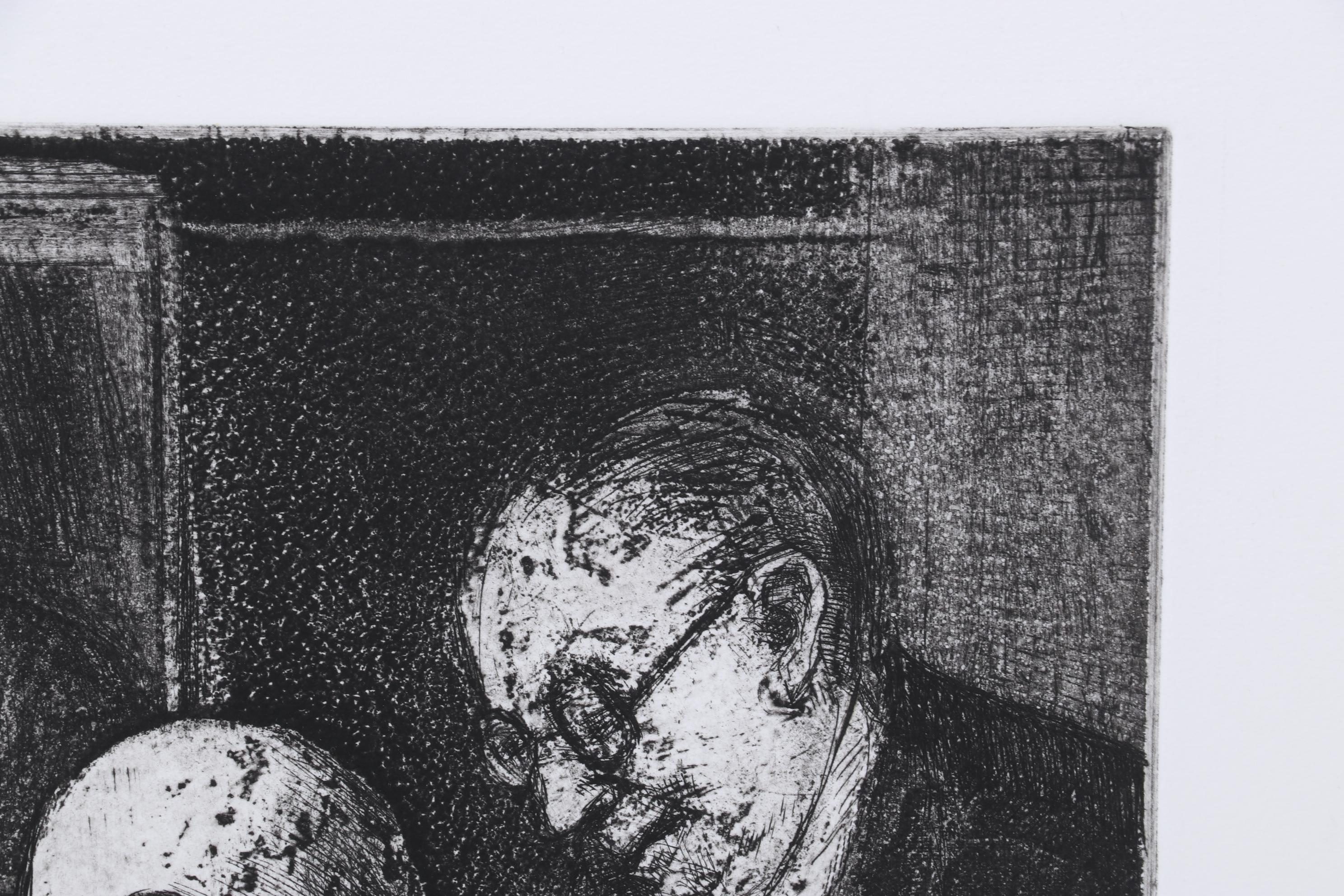 Sidney Chafetz Etching "Meeting," 1963