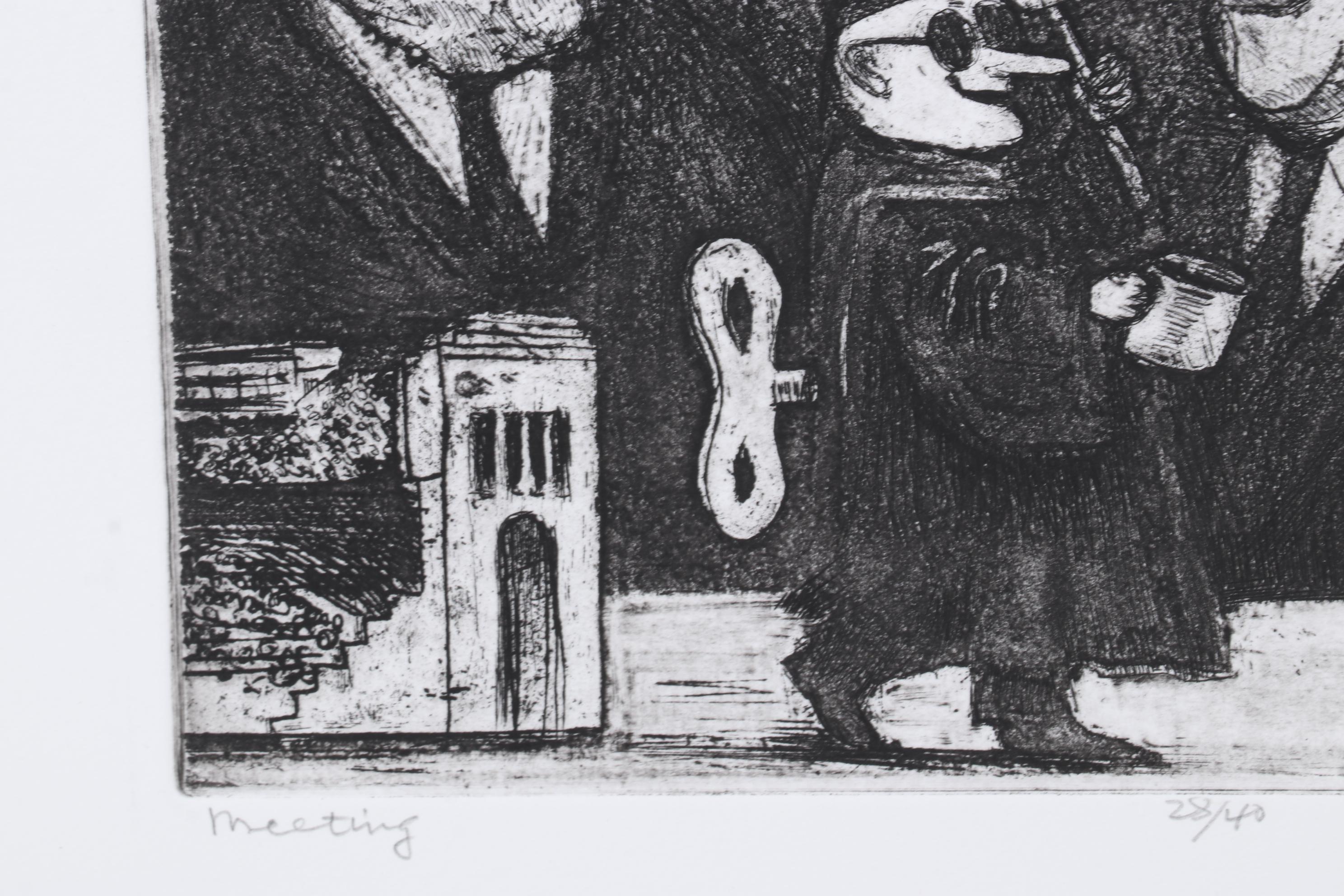 Sidney Chafetz Etching "Meeting," 1963