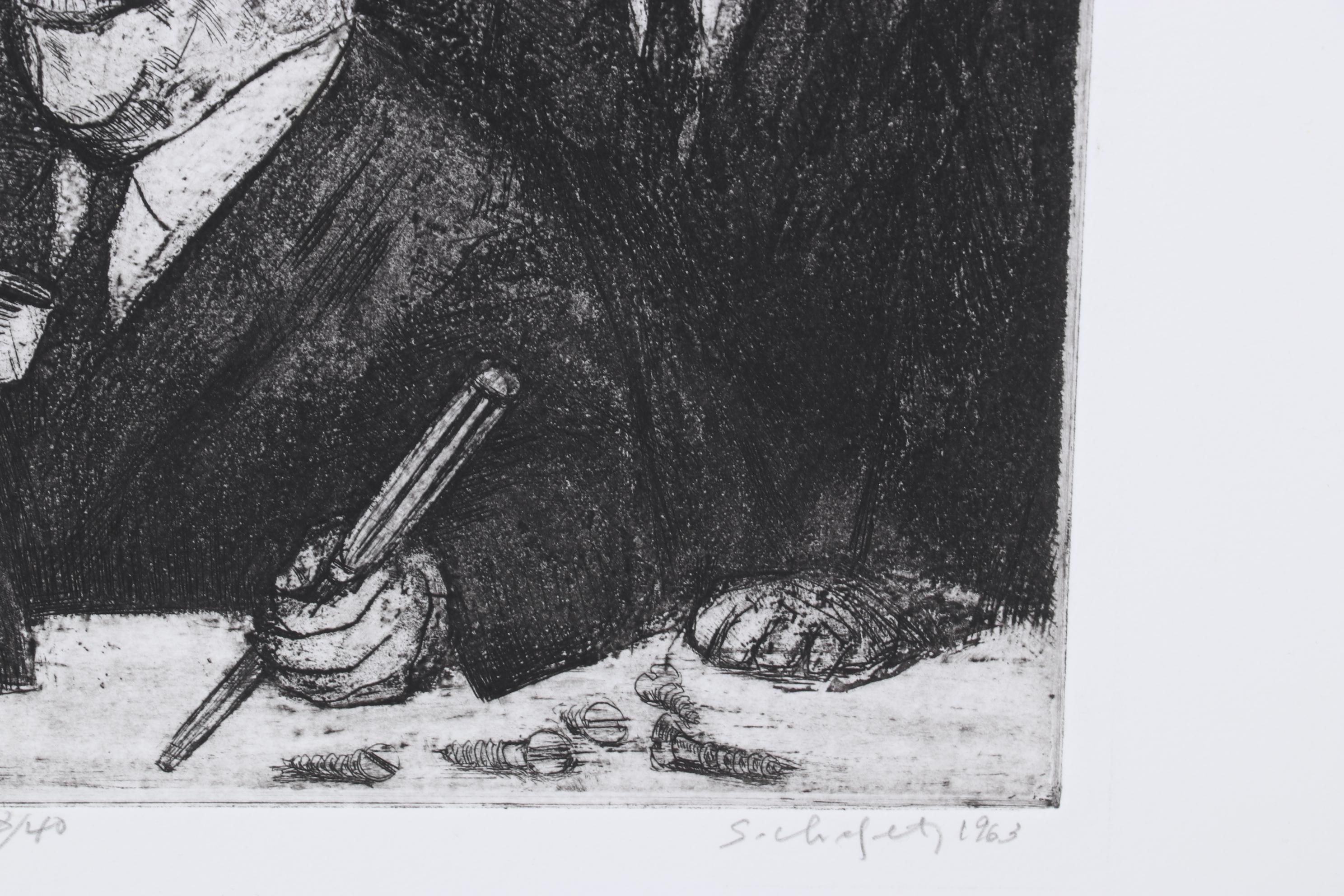 Sidney Chafetz Etching "Meeting," 1963