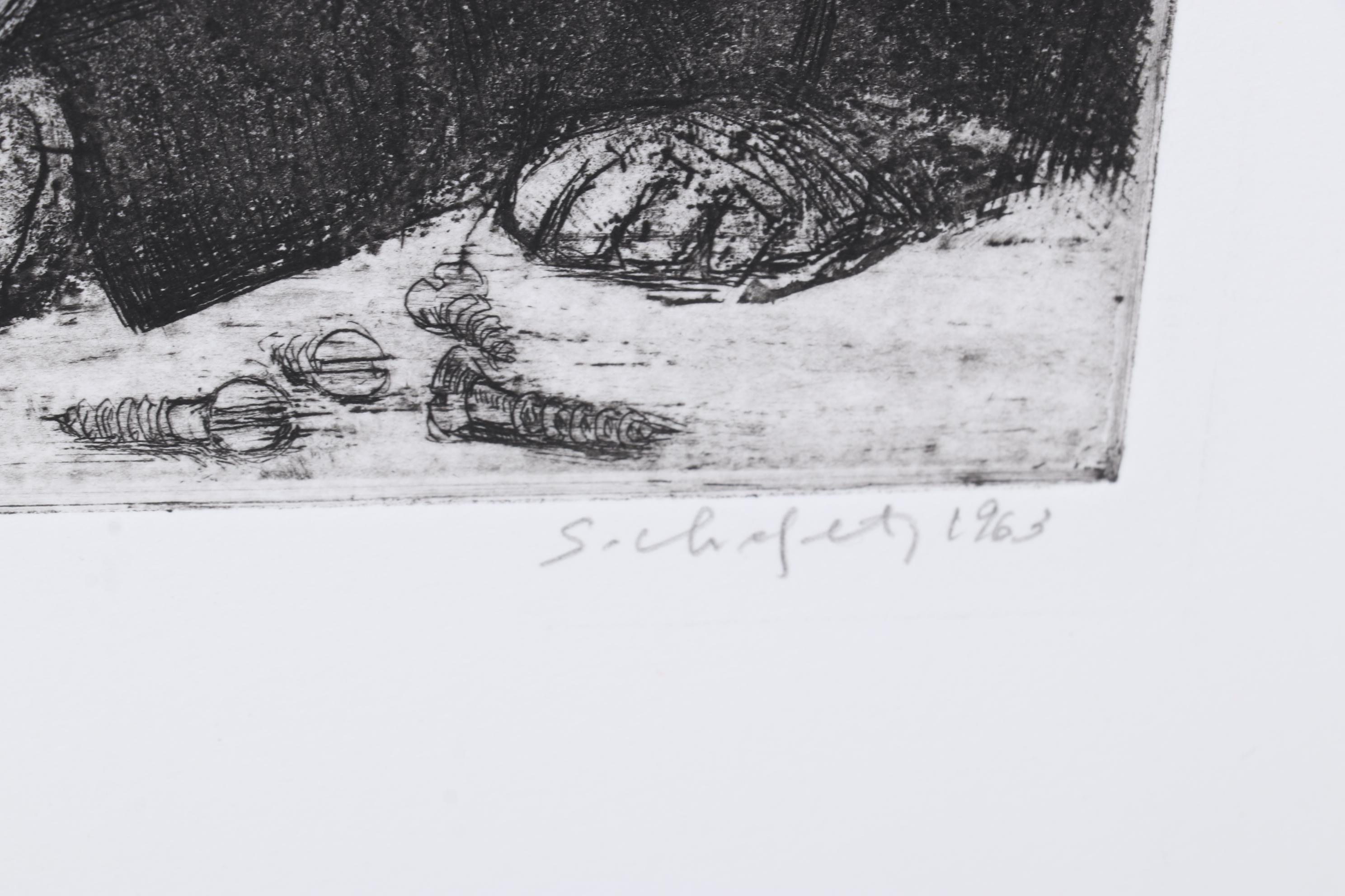 Sidney Chafetz Etching "Meeting," 1963