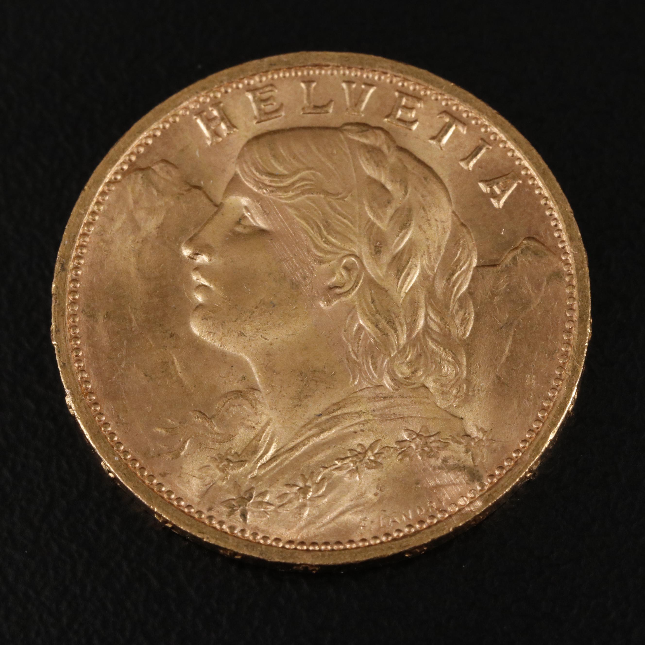 1927-B Switzerland Twenty Francs Gold Coin