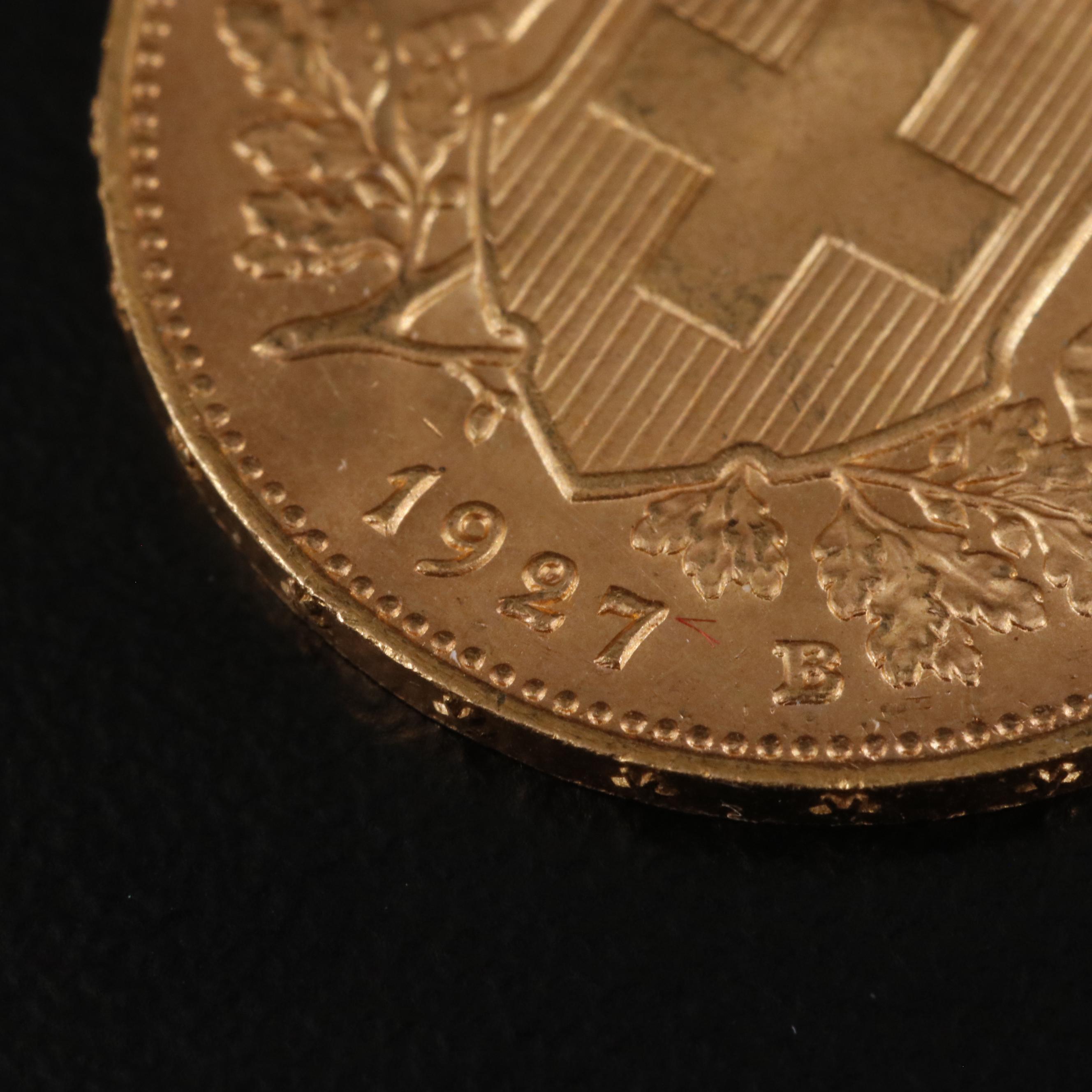 1927-B Switzerland Twenty Francs Gold Coin
