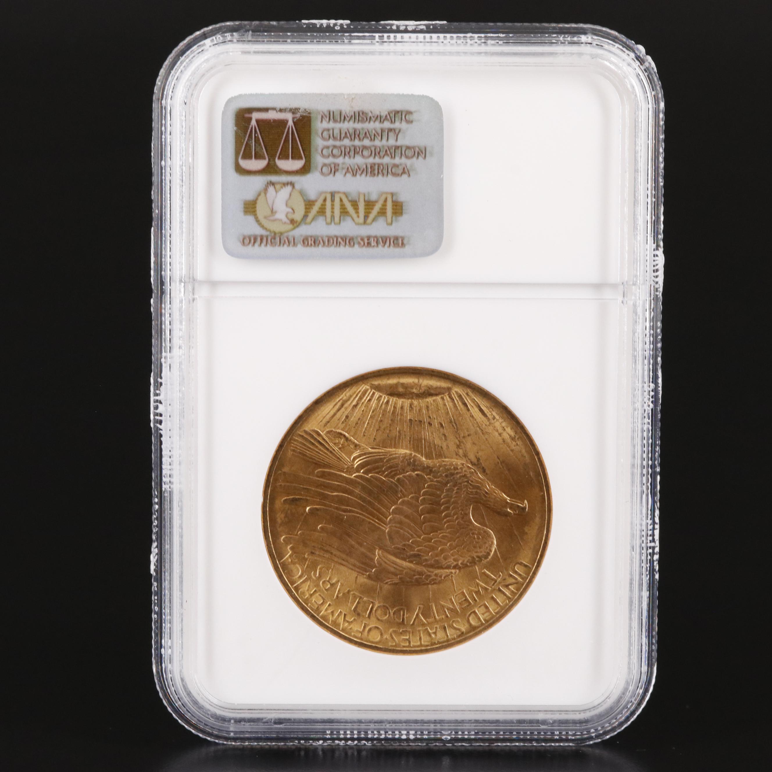 NGC Graded MS64 1908 "No Motto" $20 Saint-Gaudens Gold Coin
