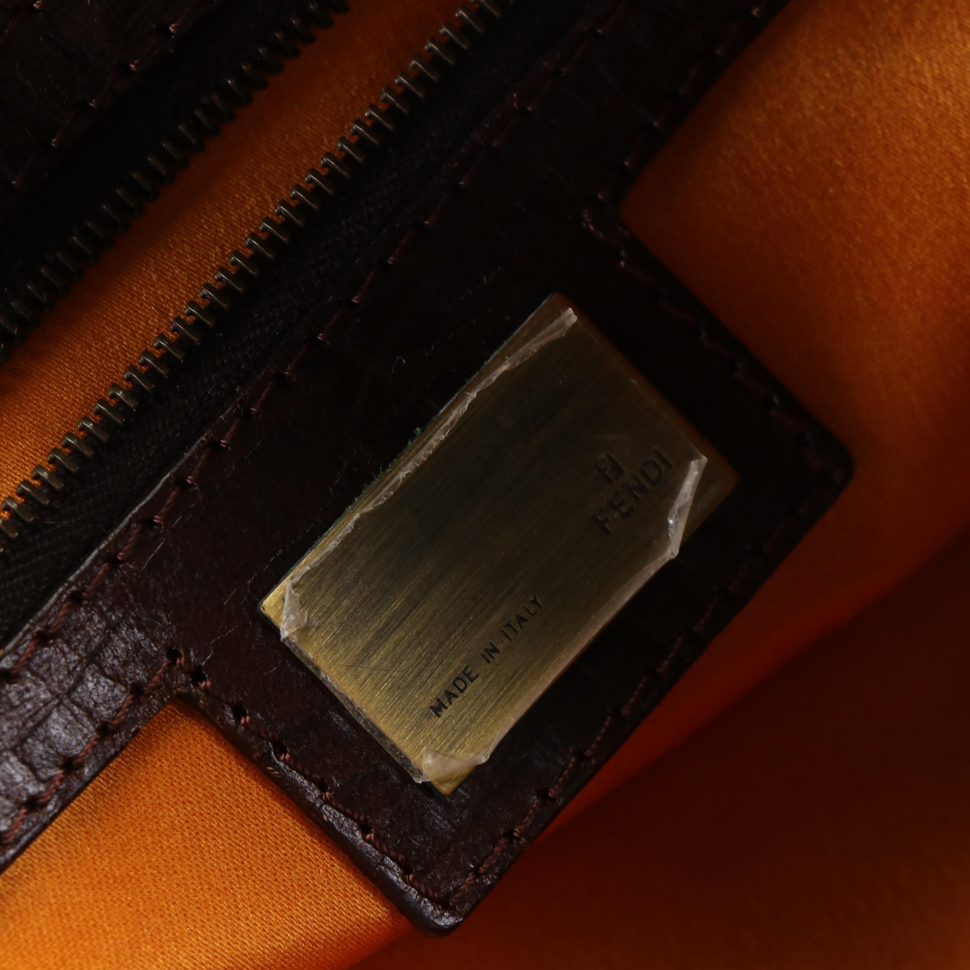 Fendi De Jour Tote Bag in Blue Denim and Brown Leather with FF Logo Cutout