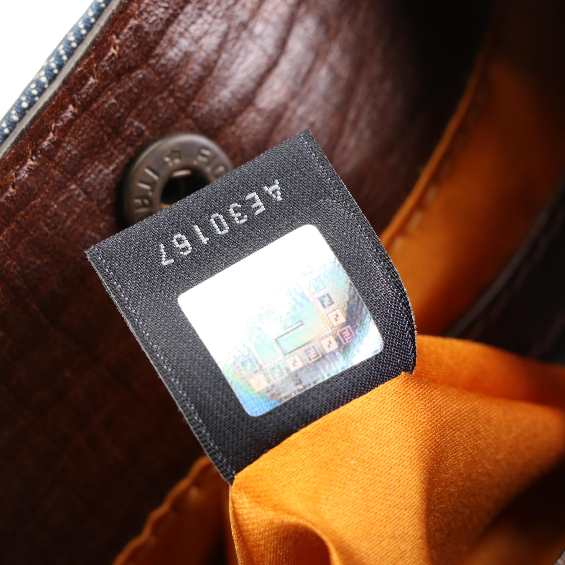 Fendi De Jour Tote Bag in Blue Denim and Brown Leather with FF Logo Cutout