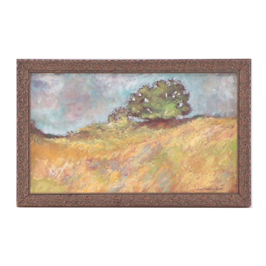 Robert Riddle-Baker Acrylic Painting of Landscape "Ridge Line, Windy Day," 2023