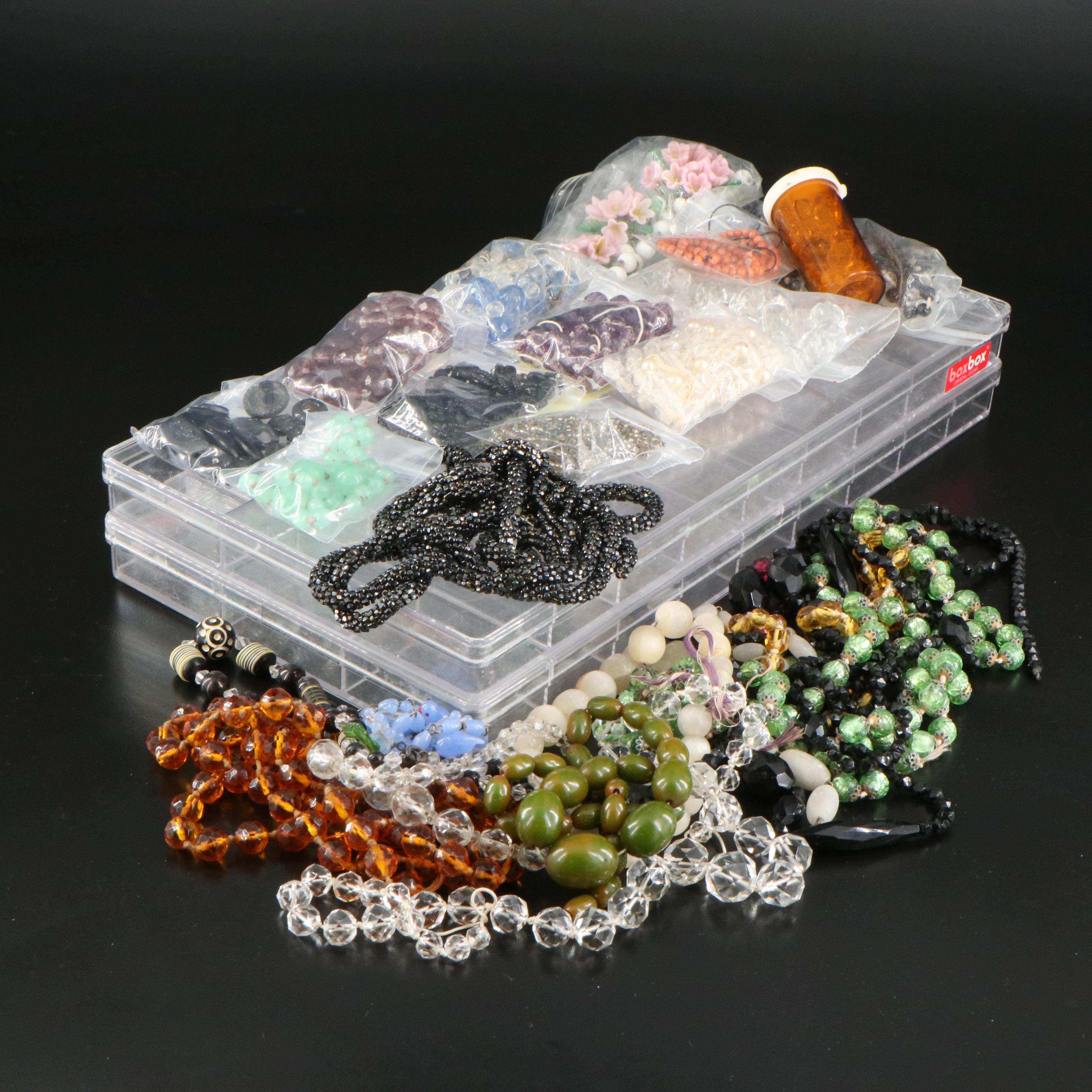 Selenite, Rock Quartz Crystal, Vintage and Antique Bead Assortment