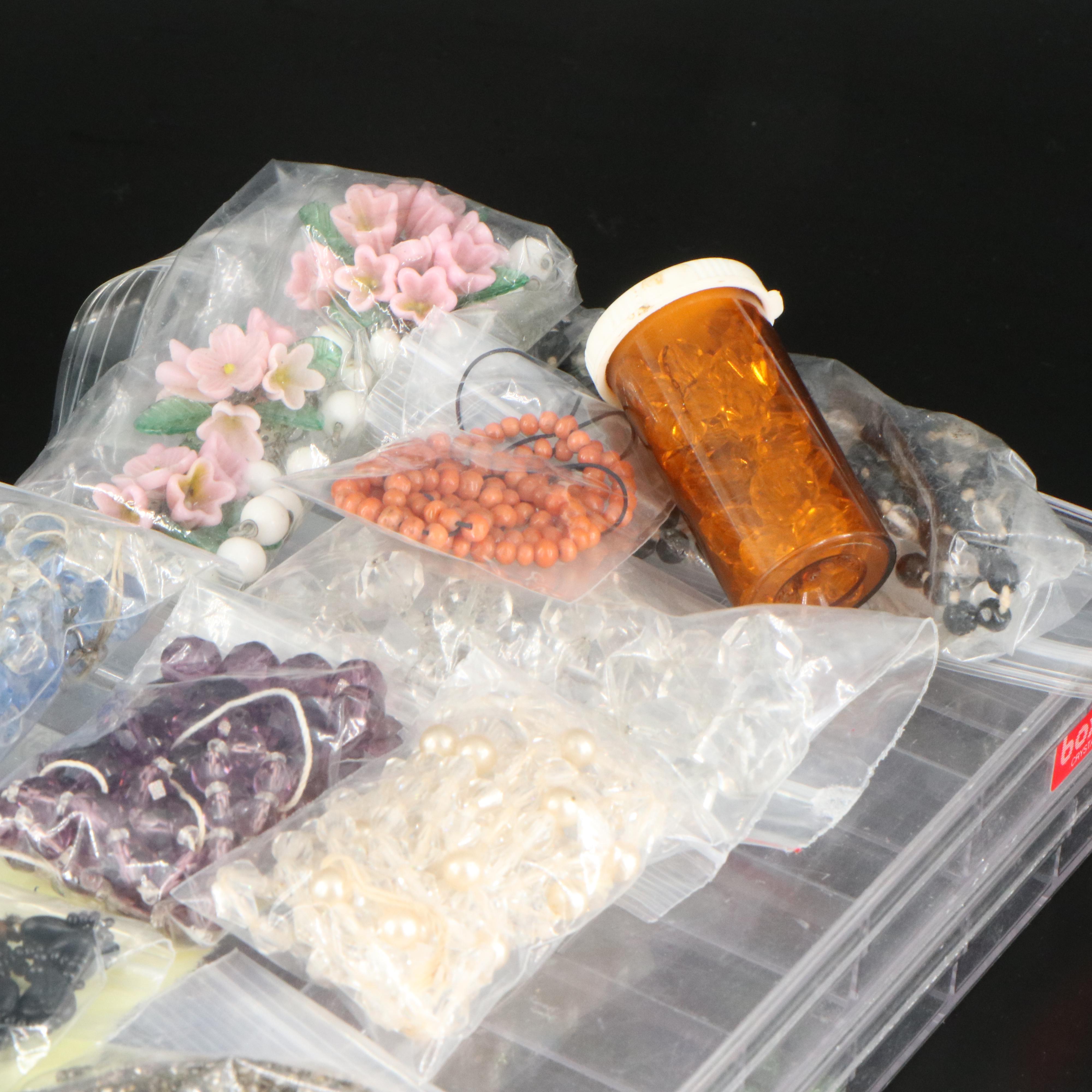 Selenite, Rock Quartz Crystal, Vintage and Antique Bead Assortment