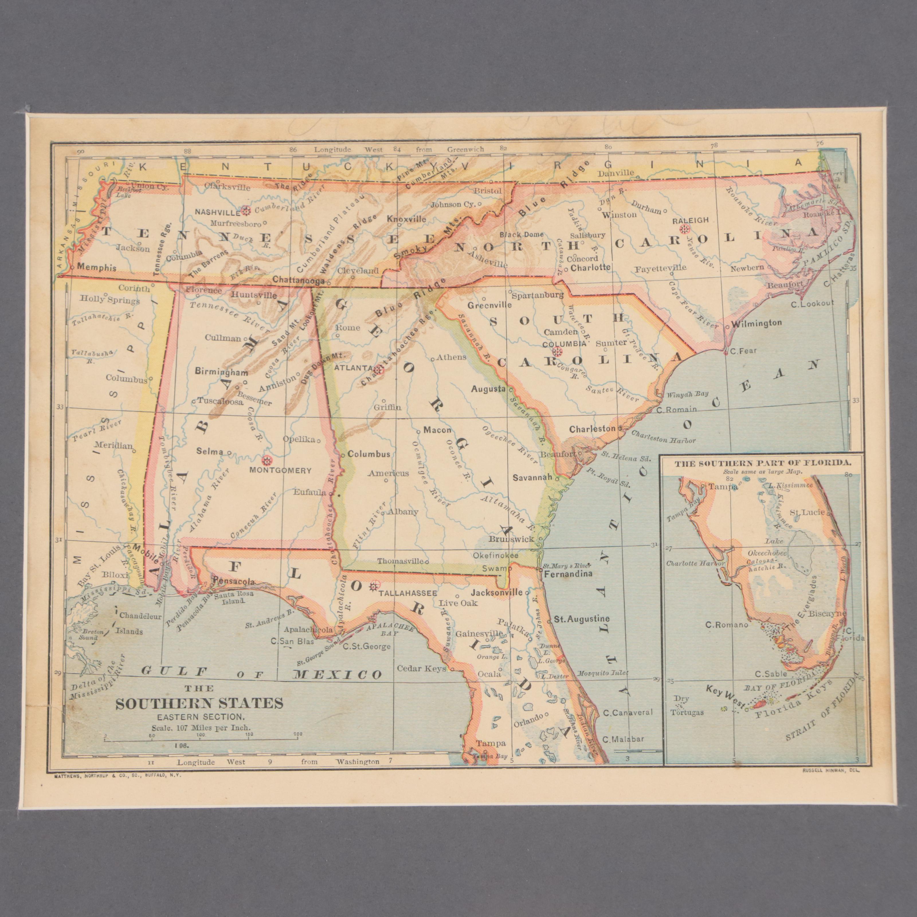 Matthews, Northrup & Co. Wax Engraving Map "The Southern States"