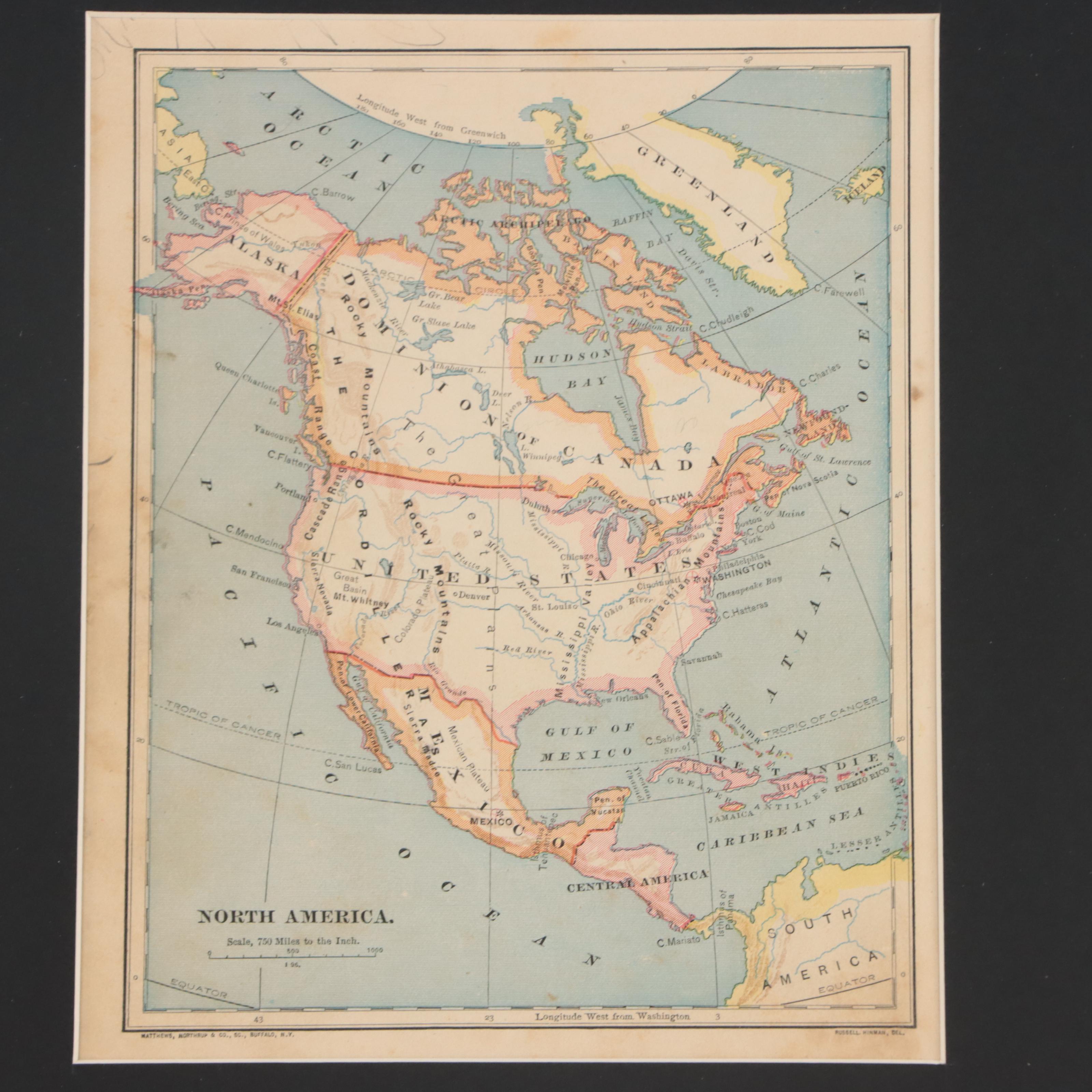 Matthews, Northrup & Co. Wax Engraving Map "North America"