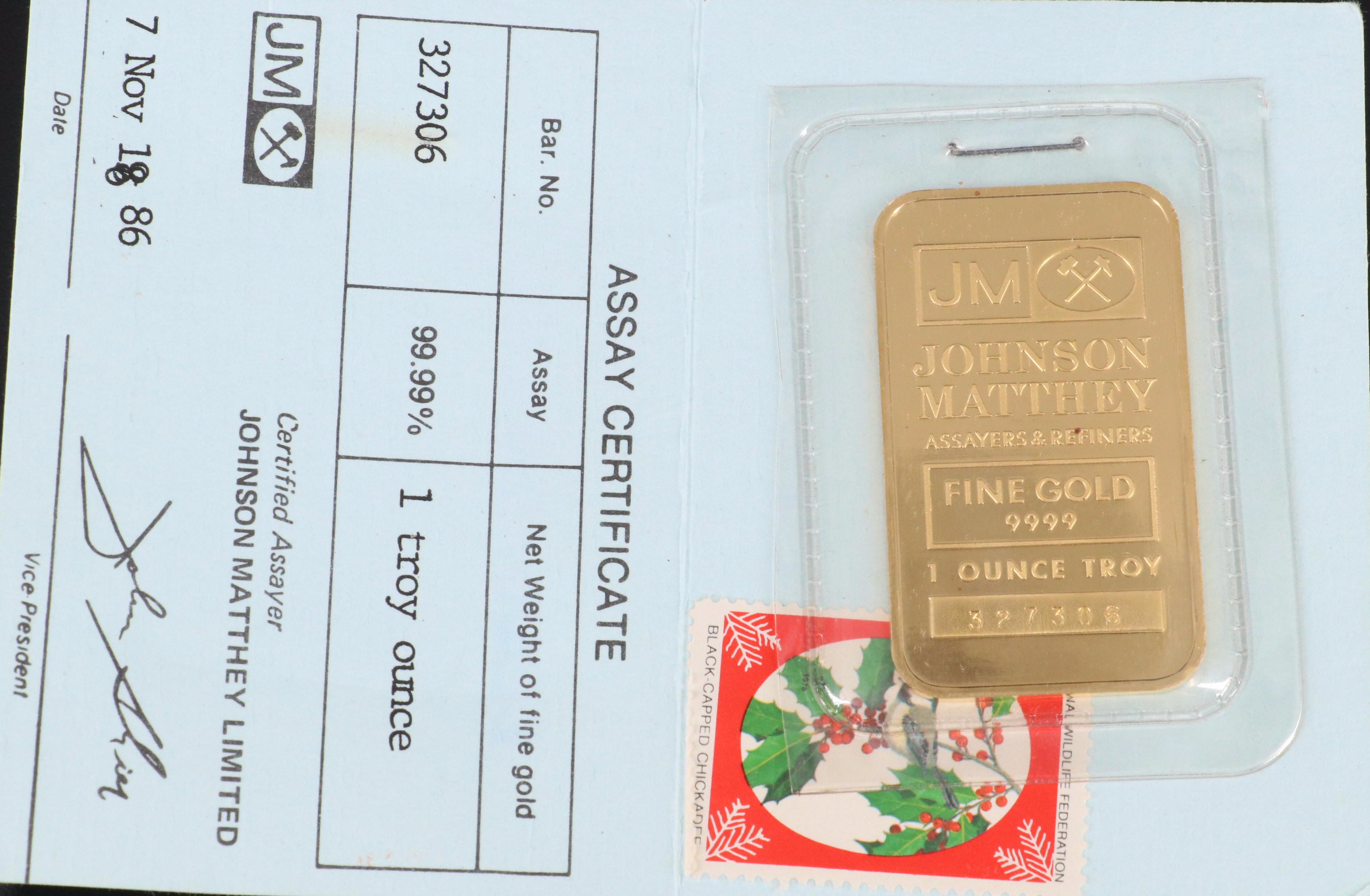 Johnson Matthey 1 troy ounce Gold Bullion Bar