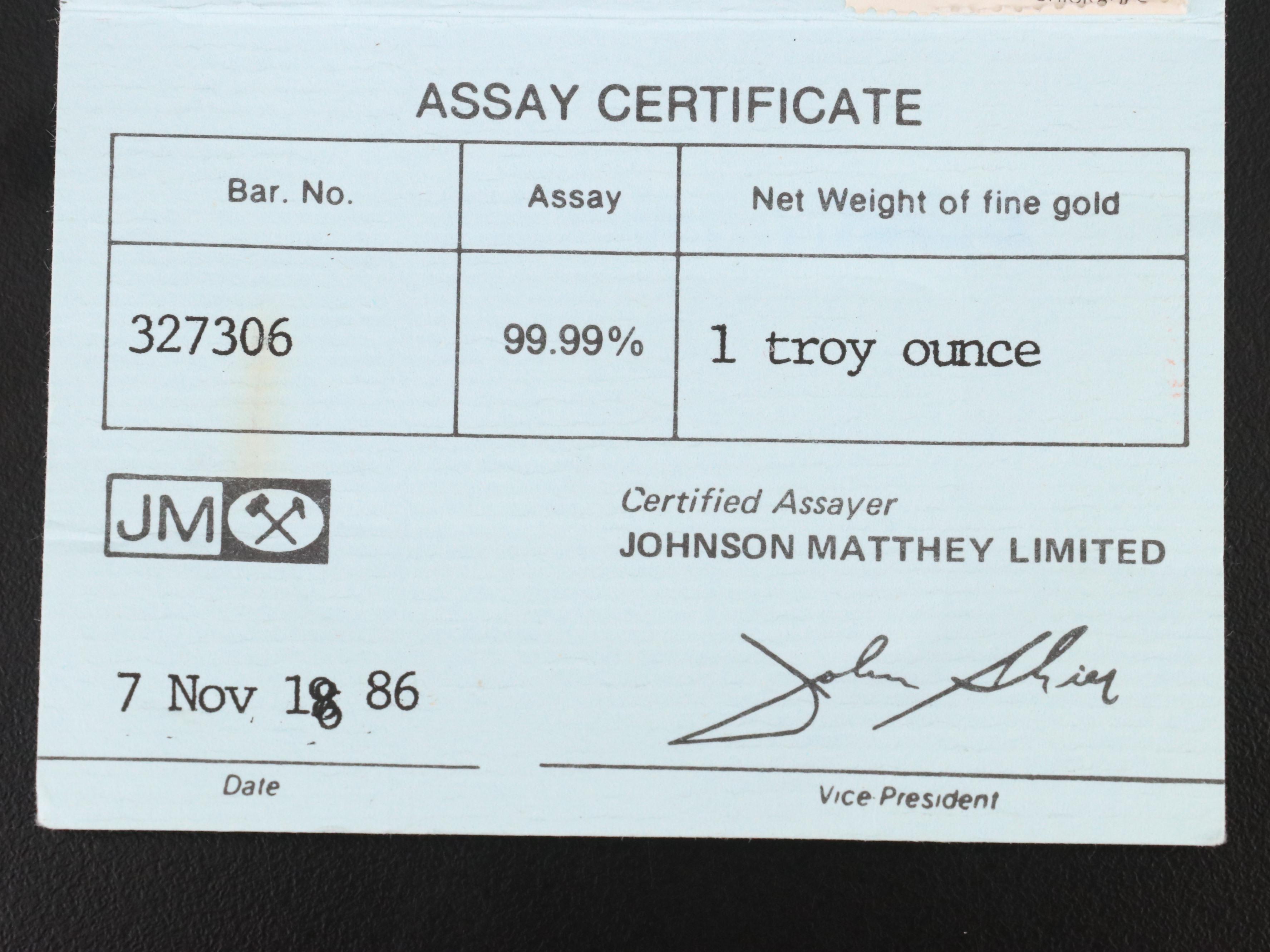 Johnson Matthey 1 troy ounce Gold Bullion Bar